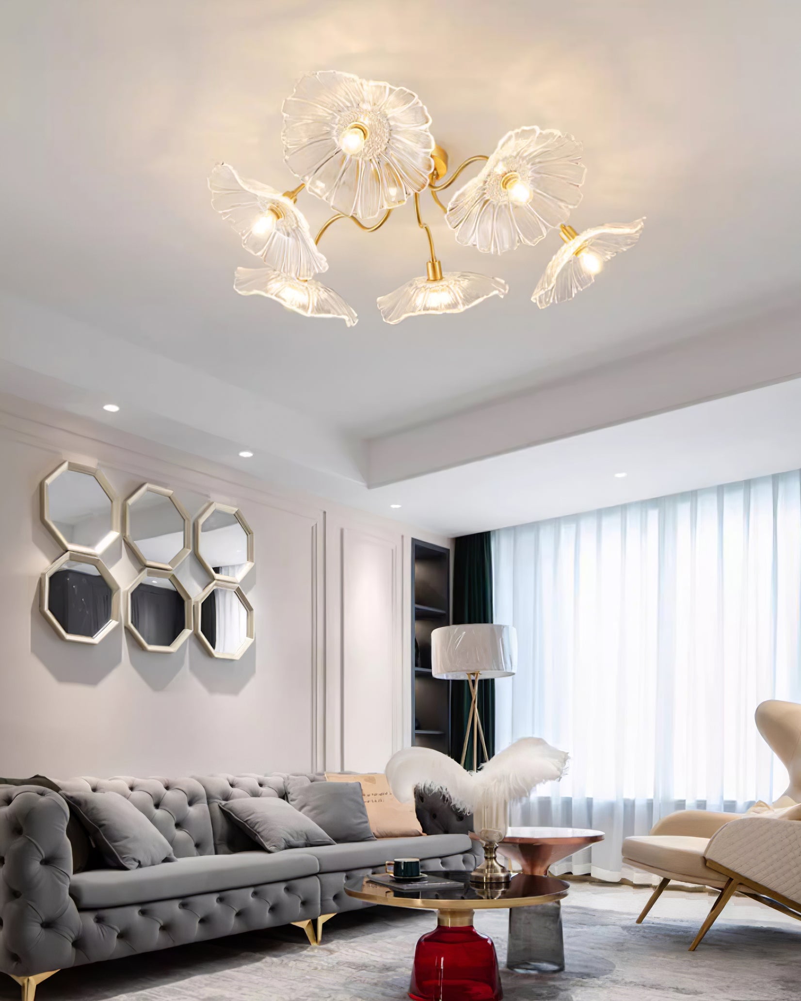 Lotus Leaf Glass Ceiling Lamp - Cueteks
