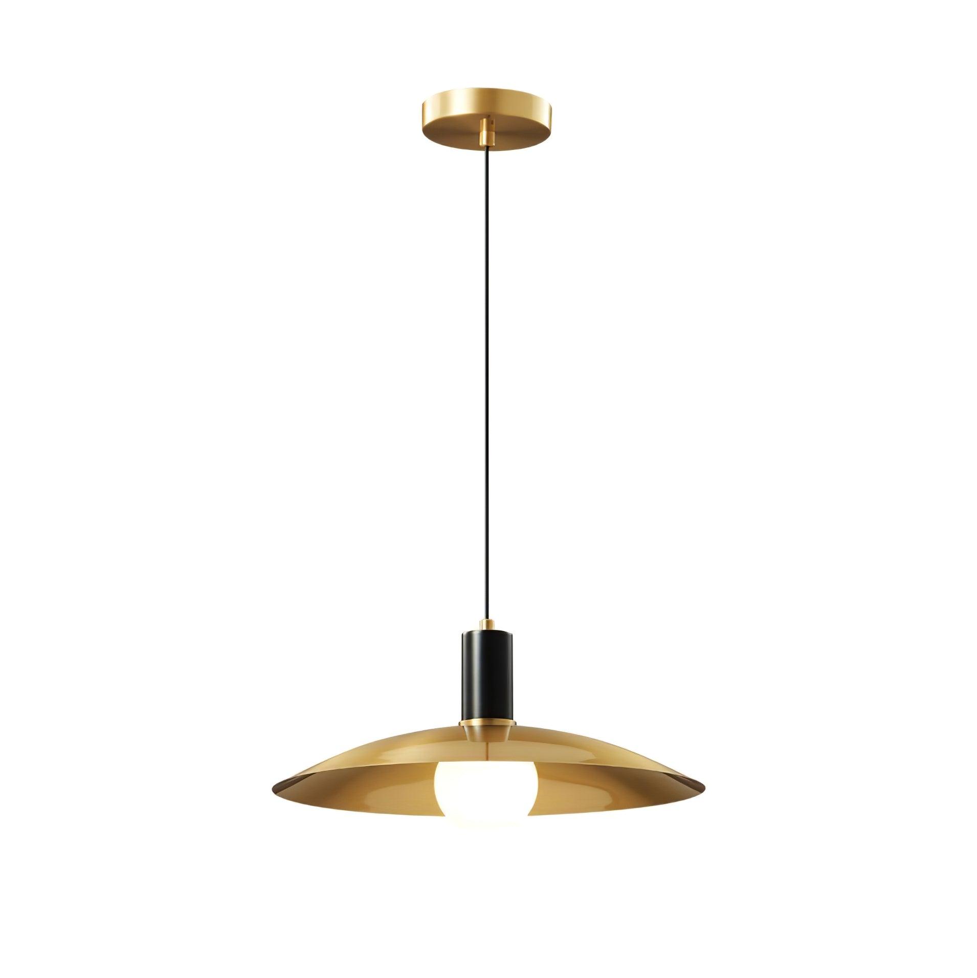 Brass-shade and black-cap pendant front view