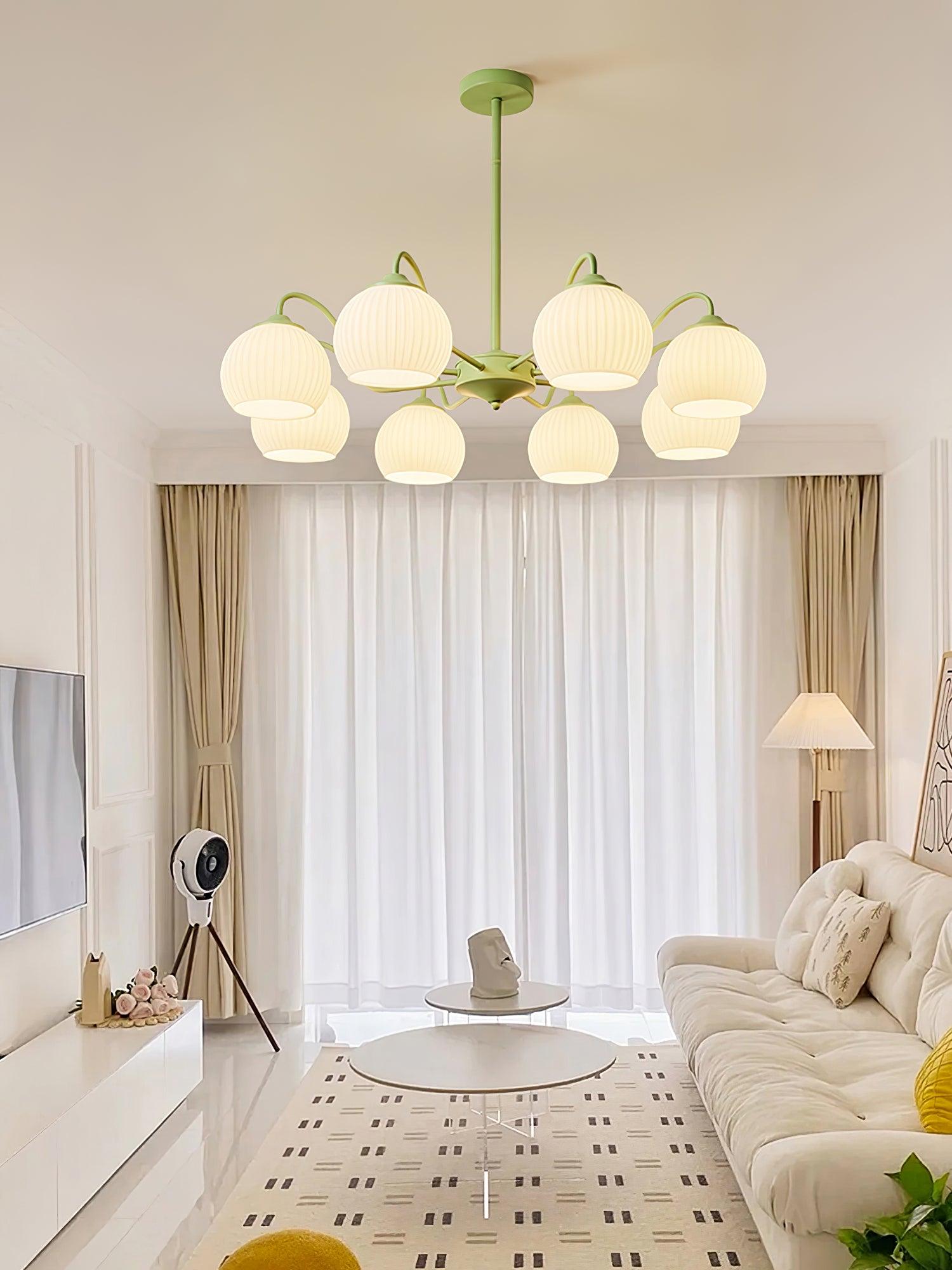 Ribbed Glass Matcha Chandelier - Cueteks