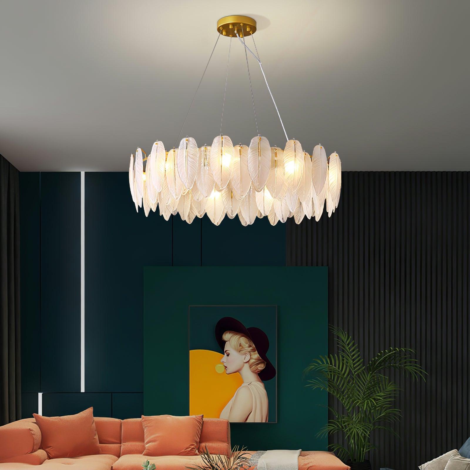 Glass Feather Chandelier - Cueteks