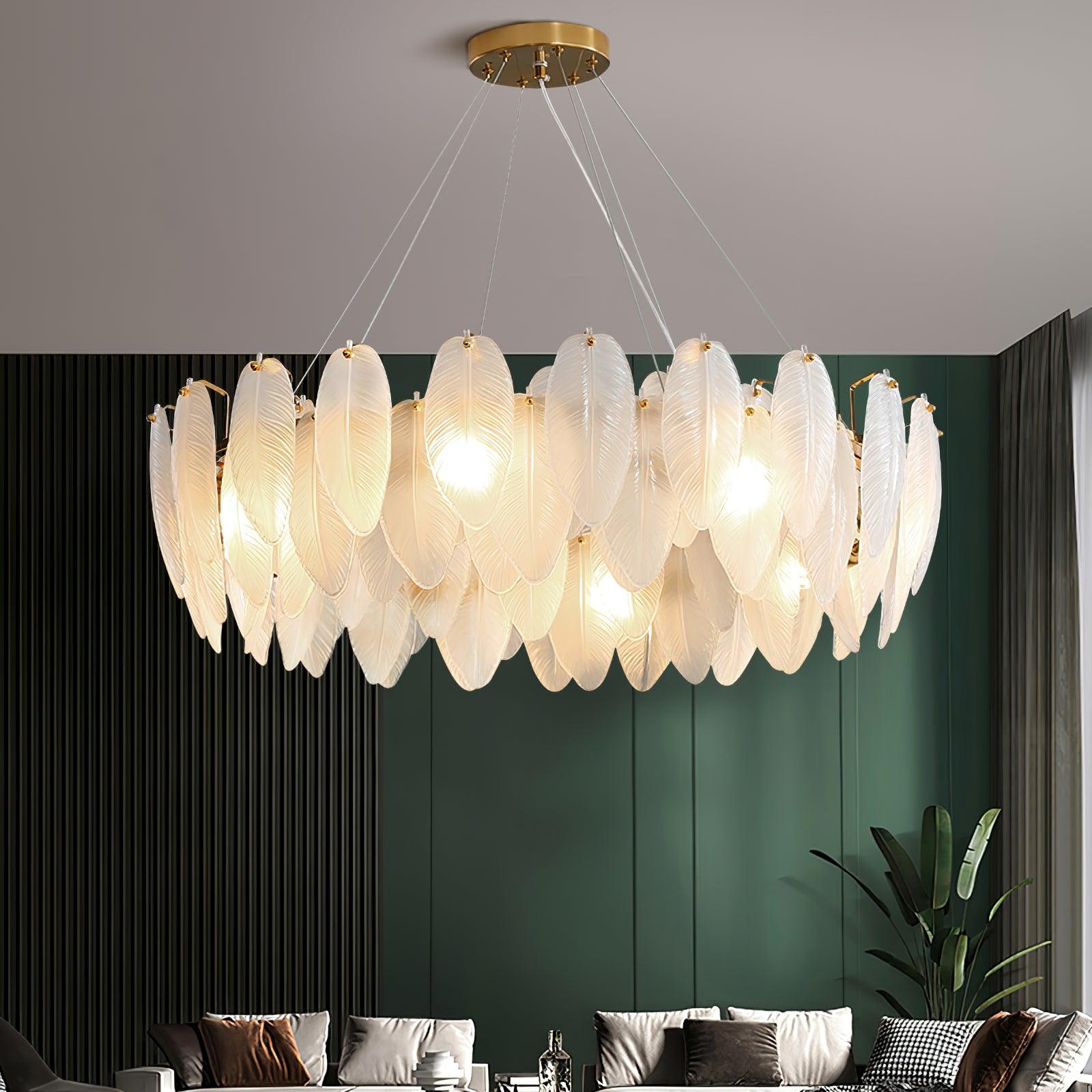 Glass Feather Chandelier - Cueteks