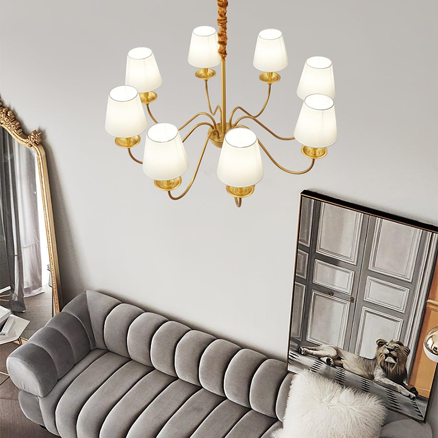 Tapered Fabric Brass Chandelier - Cueteks