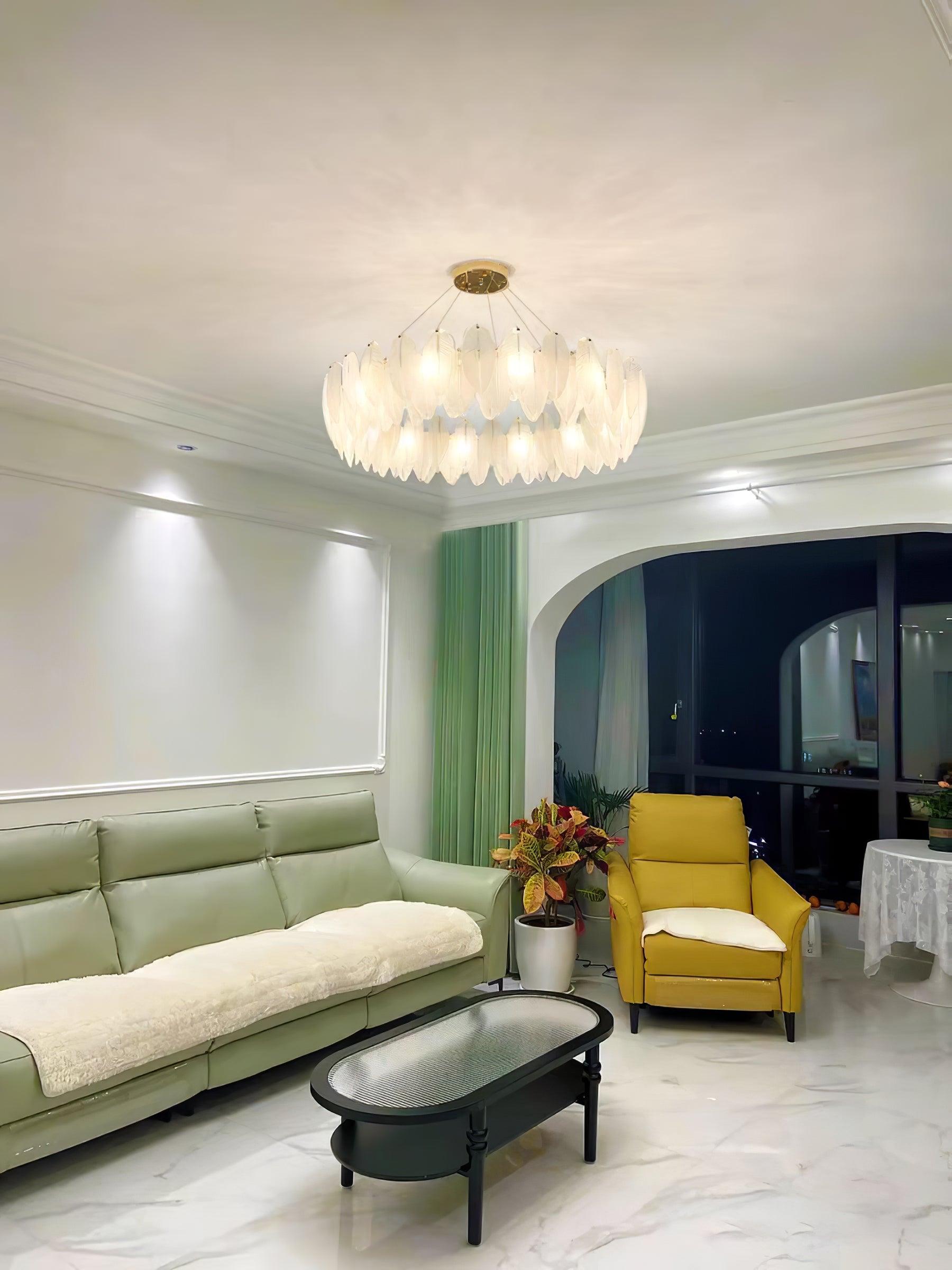 Glass Feather Chandelier - Cueteks