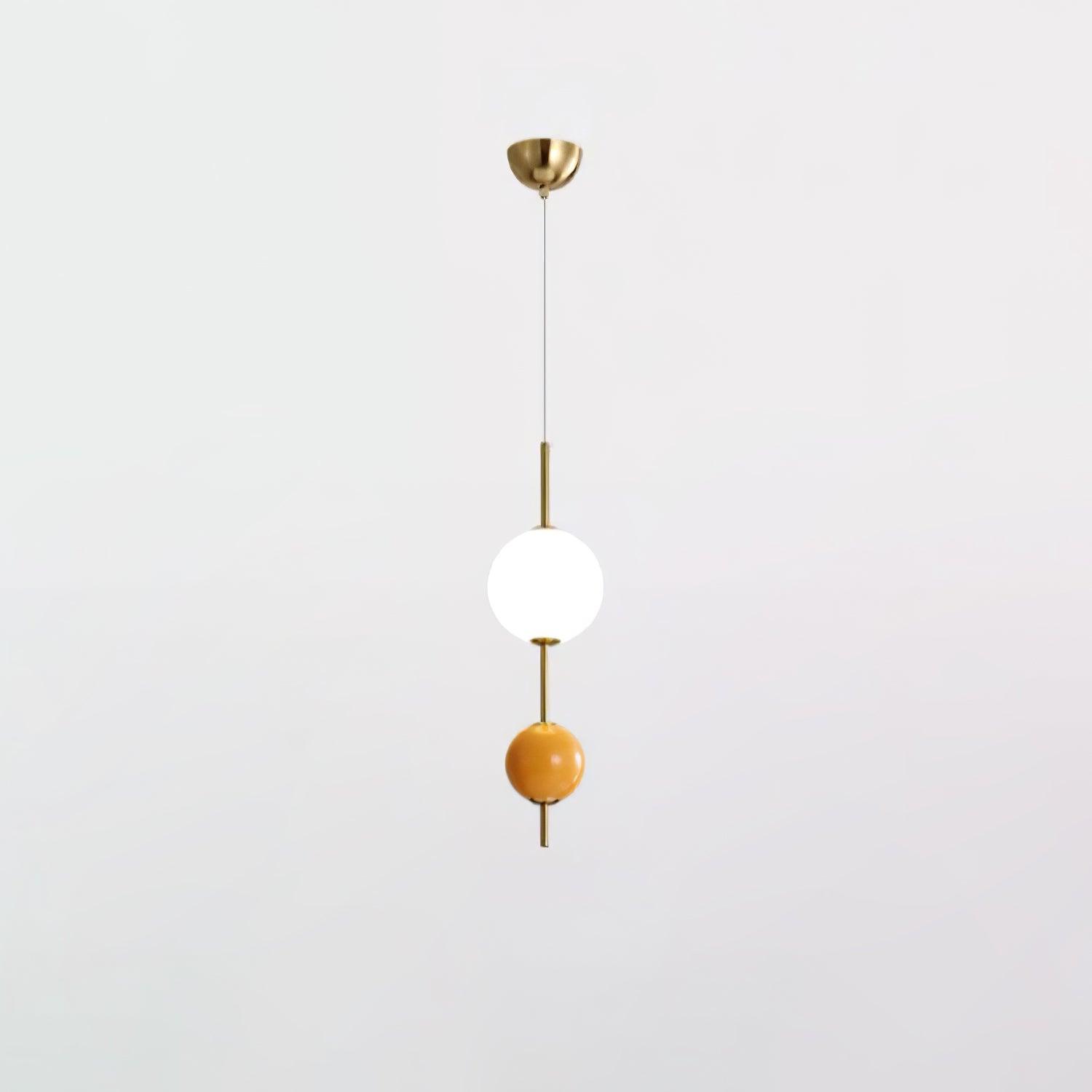 Orange two-ball pendant with ceiling canopy and cord