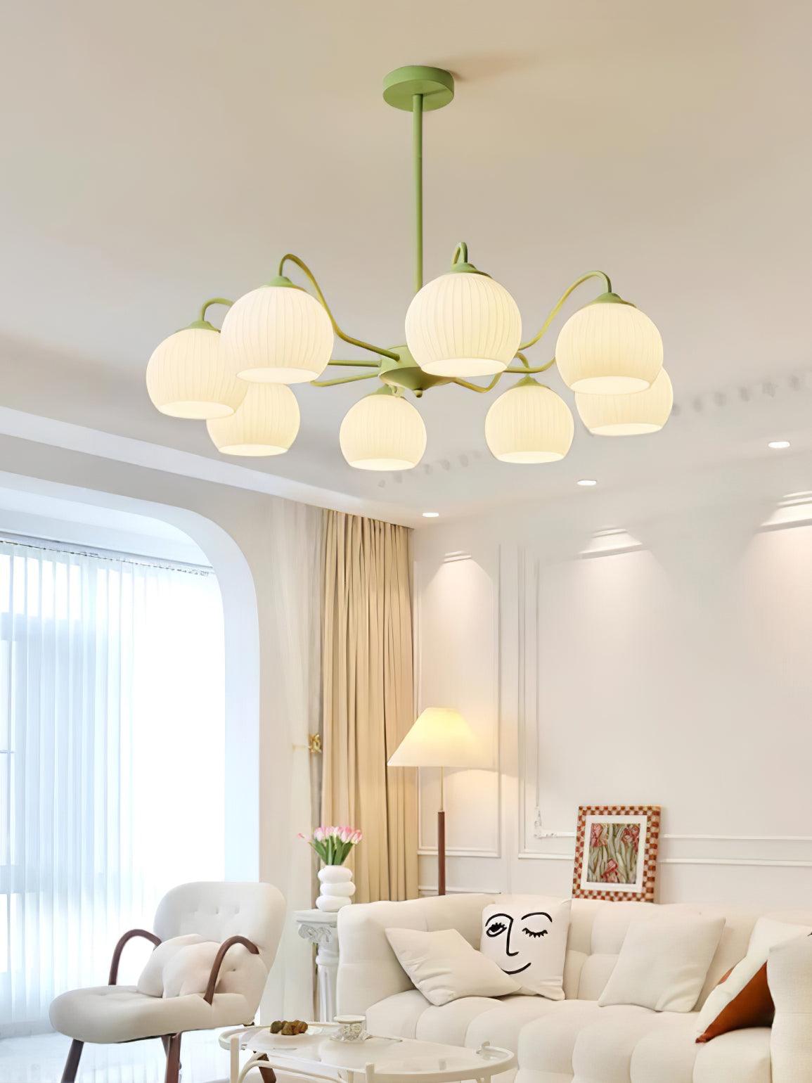 Ribbed Glass Matcha Chandelier - Cueteks
