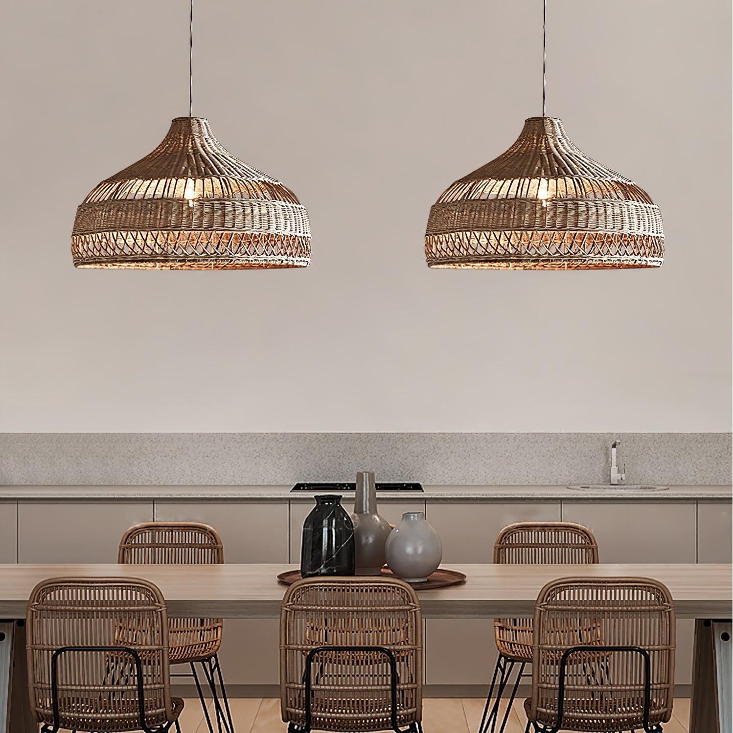 Artisanal Rattan Dome Pendant Lamp - Cueteks