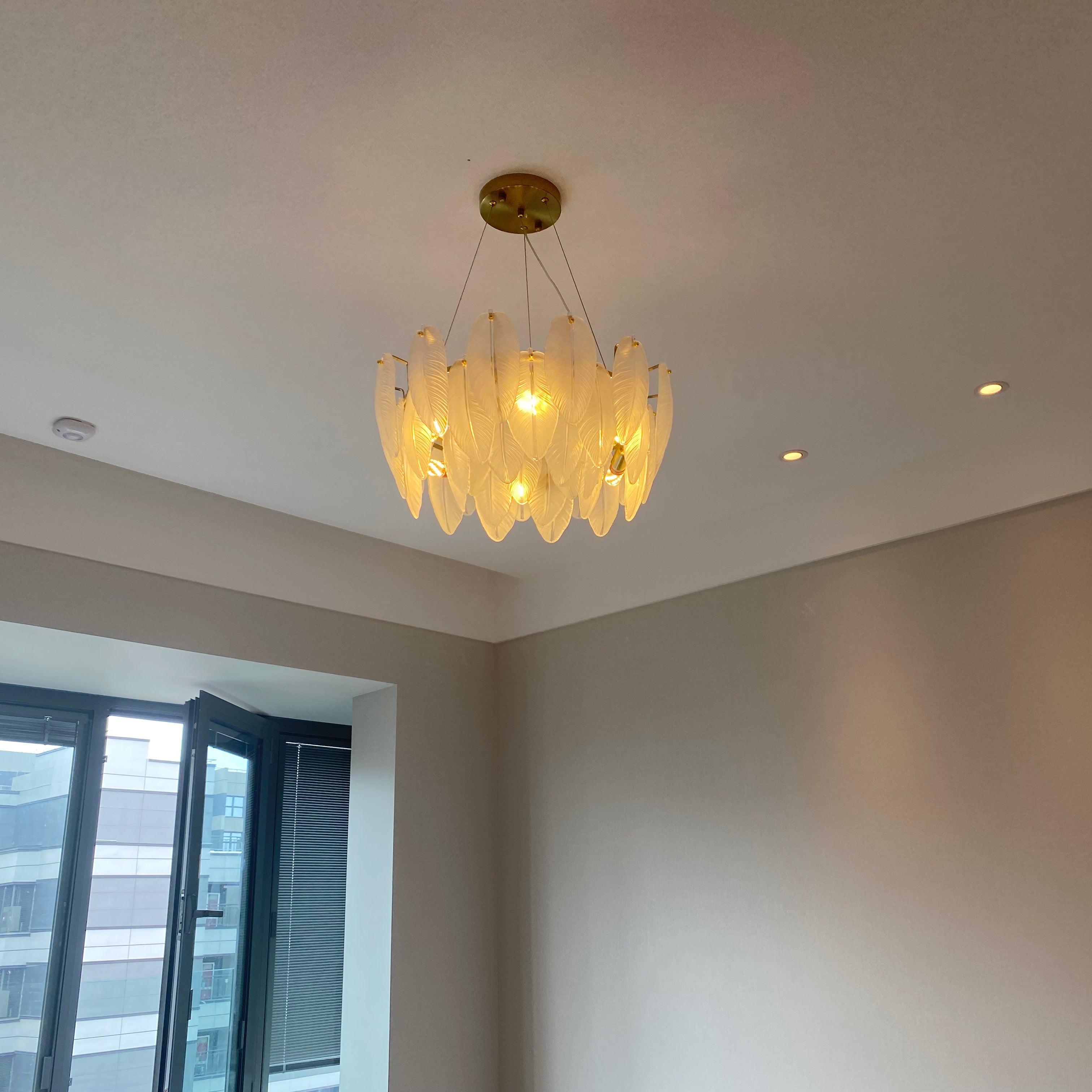 Glass Feather Chandelier - Cueteks