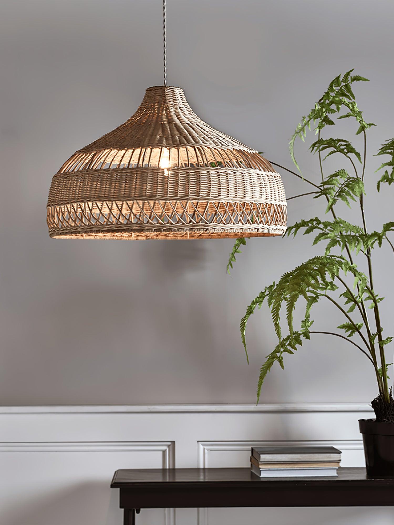 Artisanal Rattan Dome Pendant Lamp - Cueteks