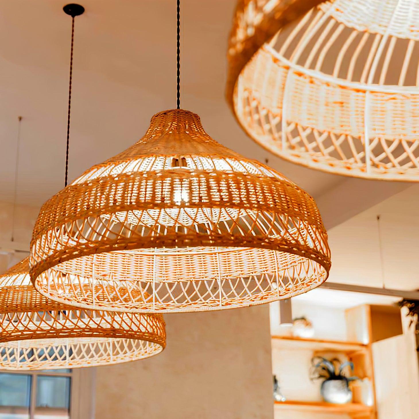 Artisanal Rattan Dome Pendant Lamp - Cueteks