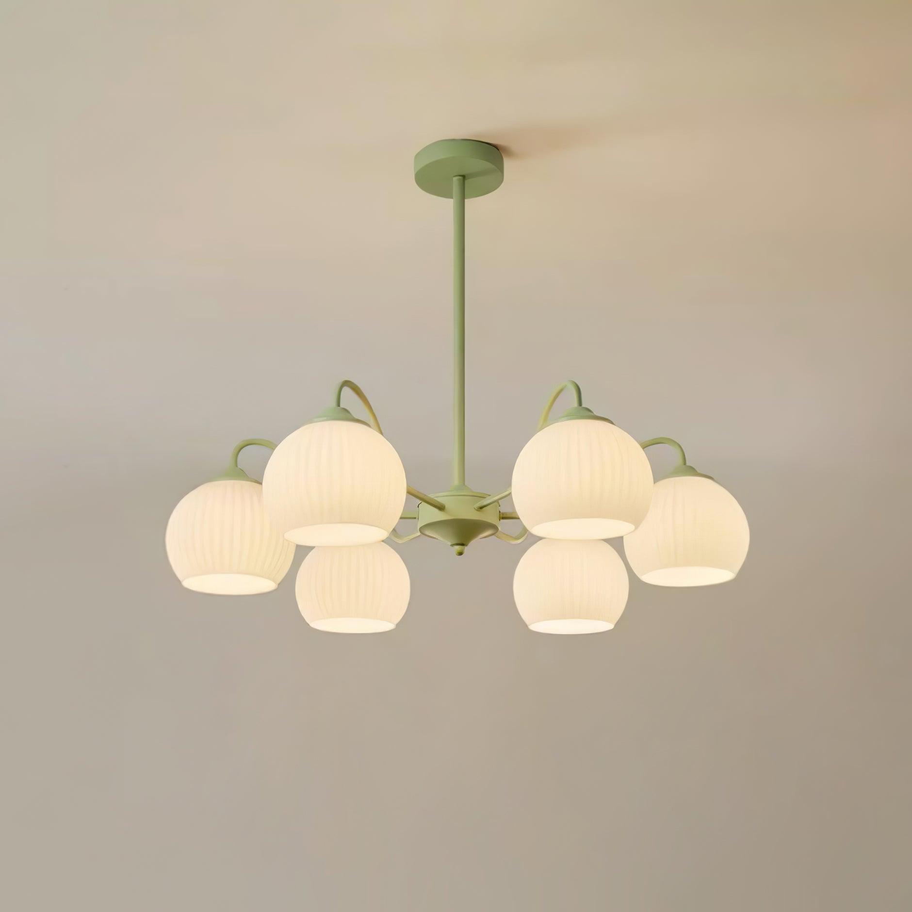 Ribbed Glass Matcha Chandelier - Cueteks