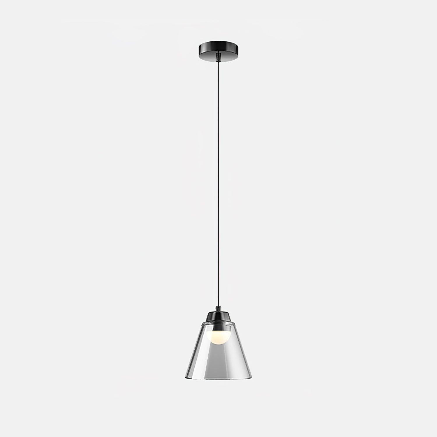 Clear cone suspended from a round ceiling canopy