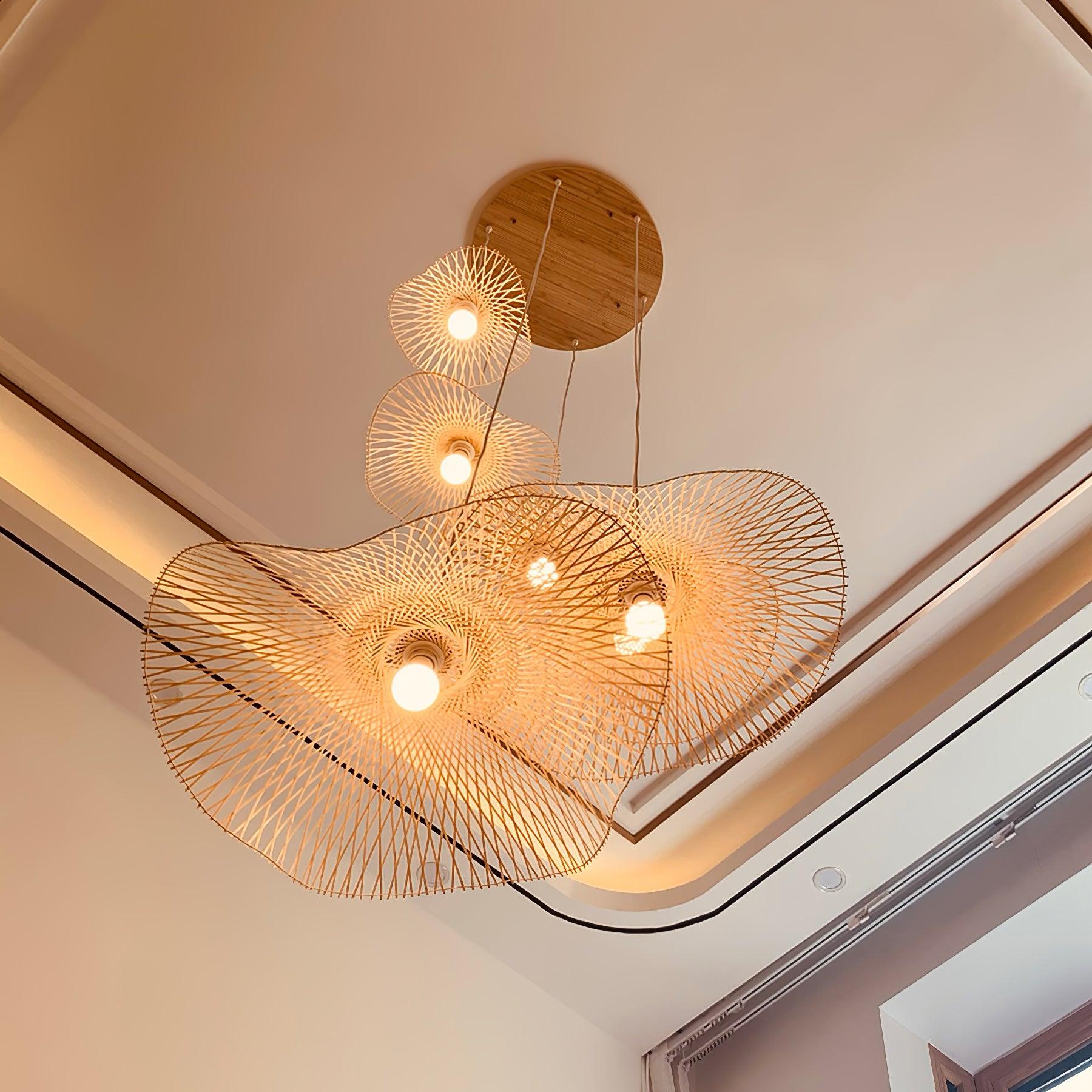 Several bamboo shades shown on a round canopy arrangement