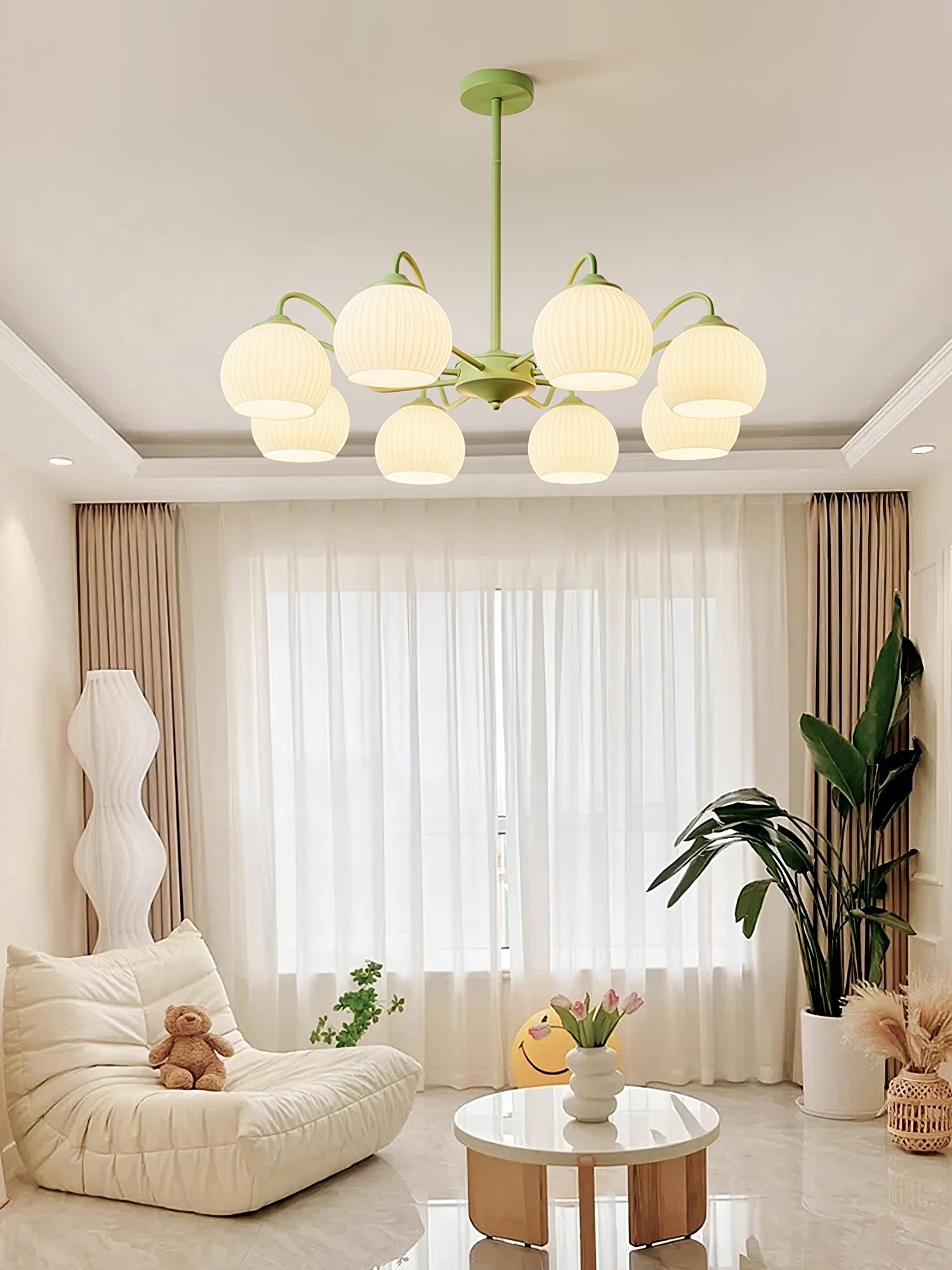 Ribbed Glass Matcha Chandelier - Cueteks