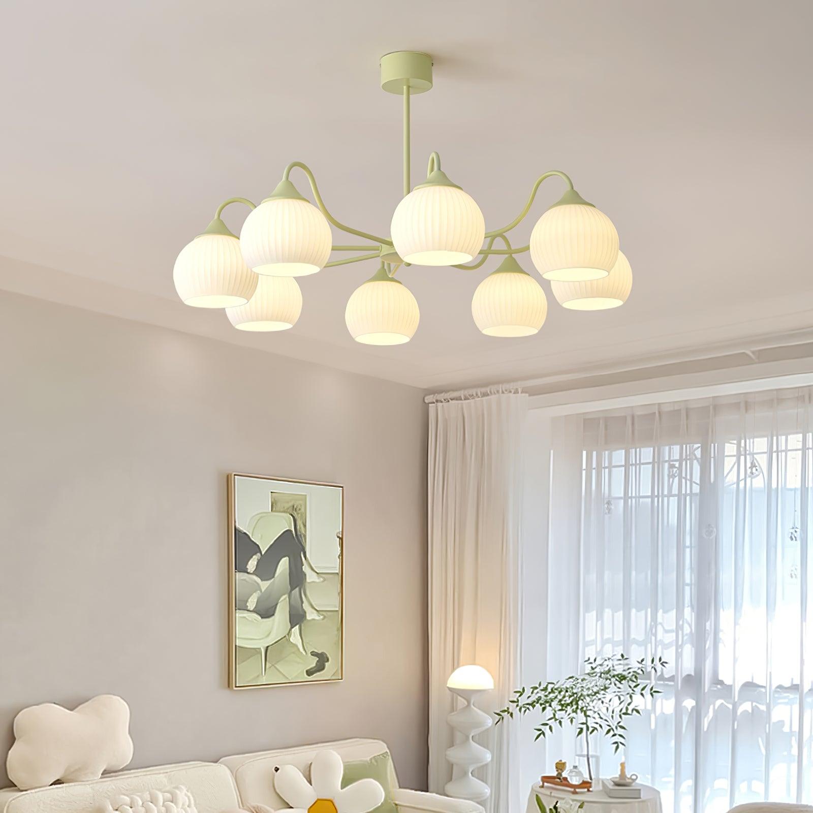 Ribbed Glass Matcha Chandelier - Cueteks