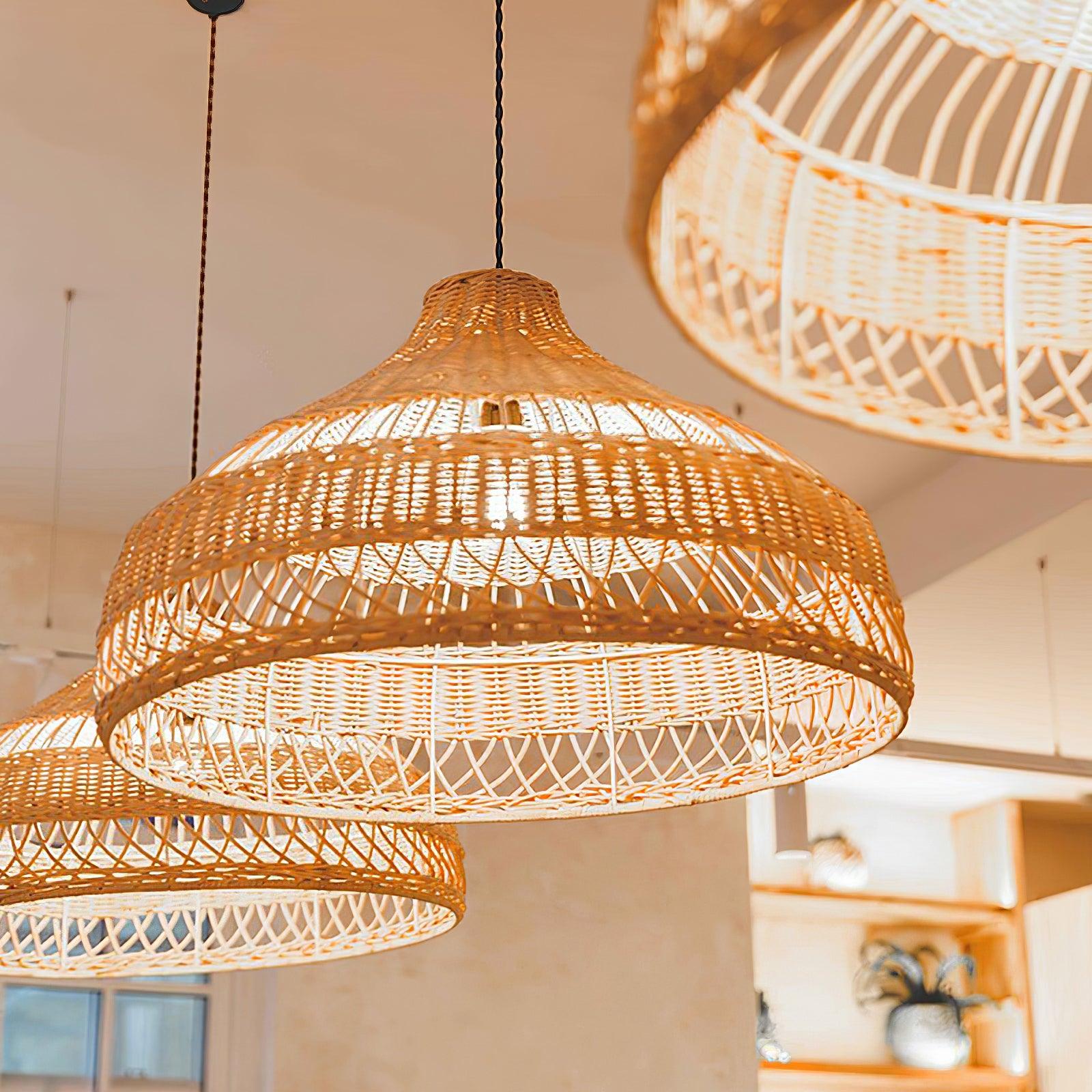 Artisanal Rattan Dome Pendant Lamp - Cueteks