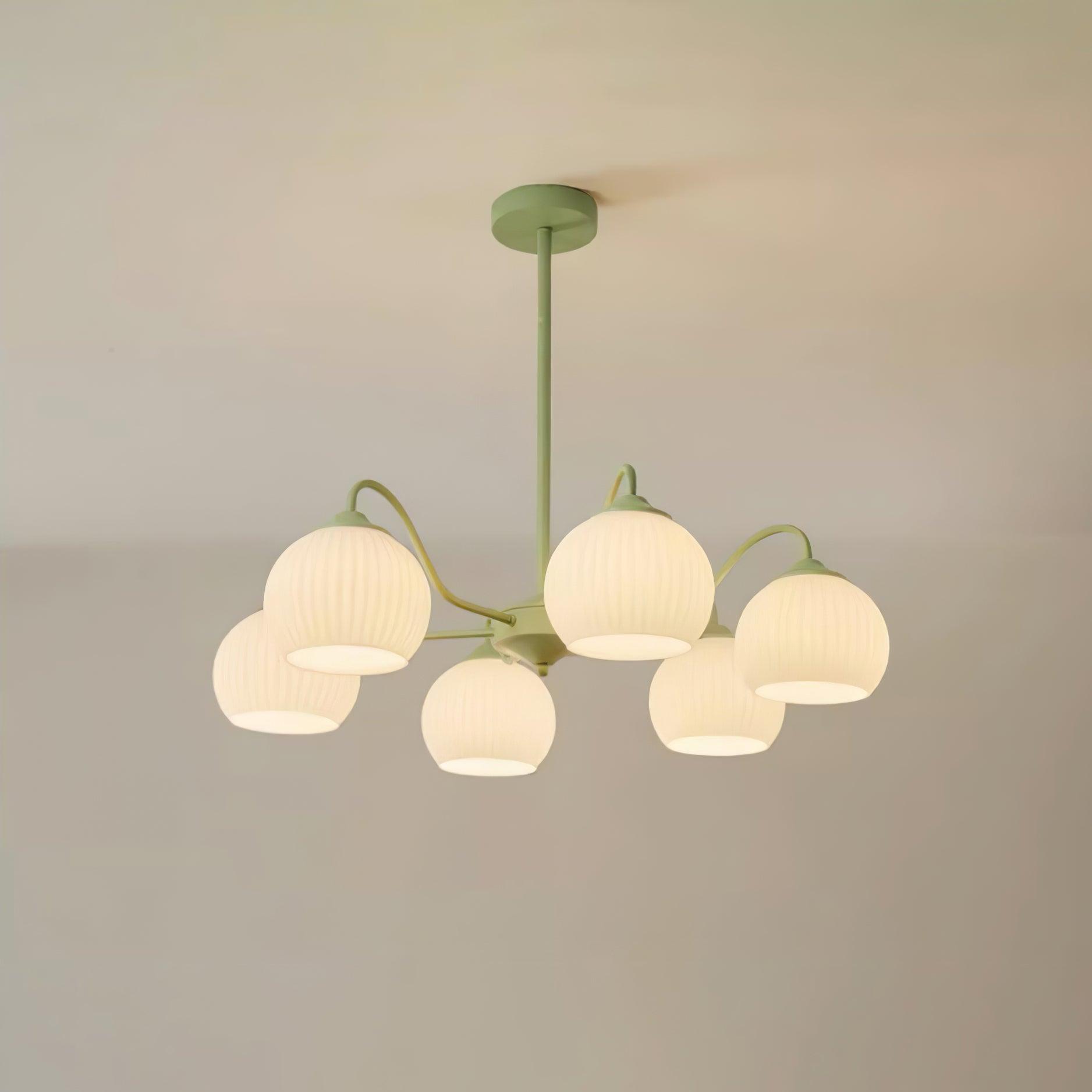 Ribbed Glass Matcha Chandelier - Cueteks