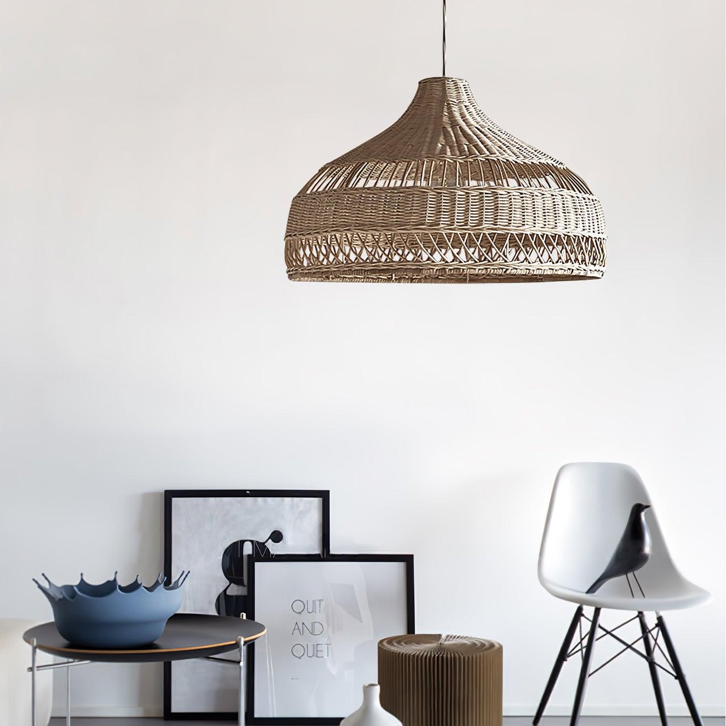 Artisanal Rattan Dome Pendant Lamp - Cueteks