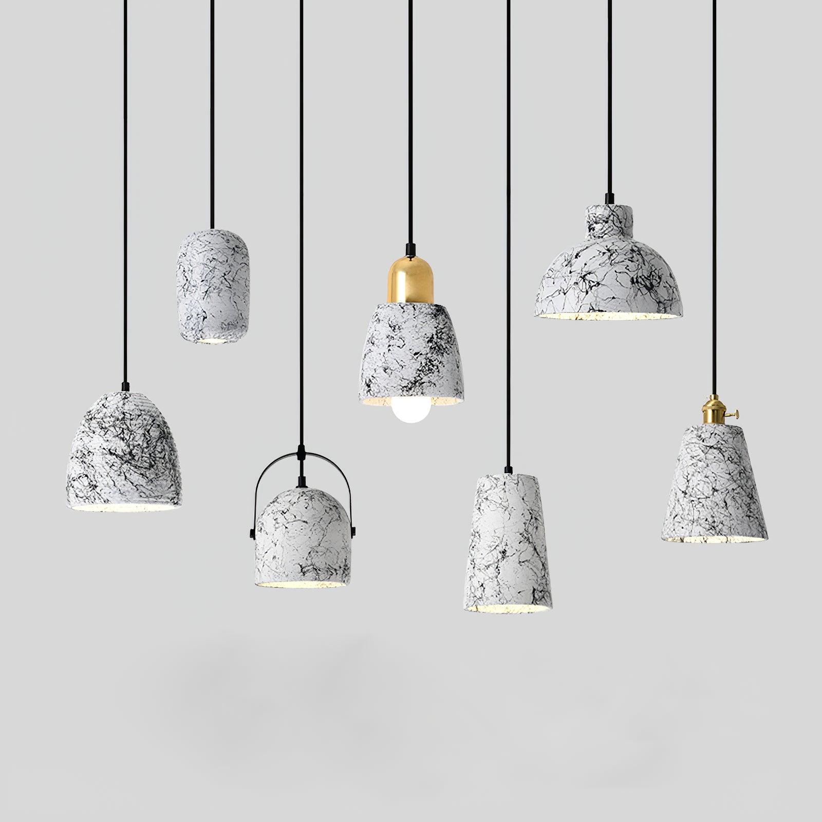 Hubble cement shade designs suspended at different heights