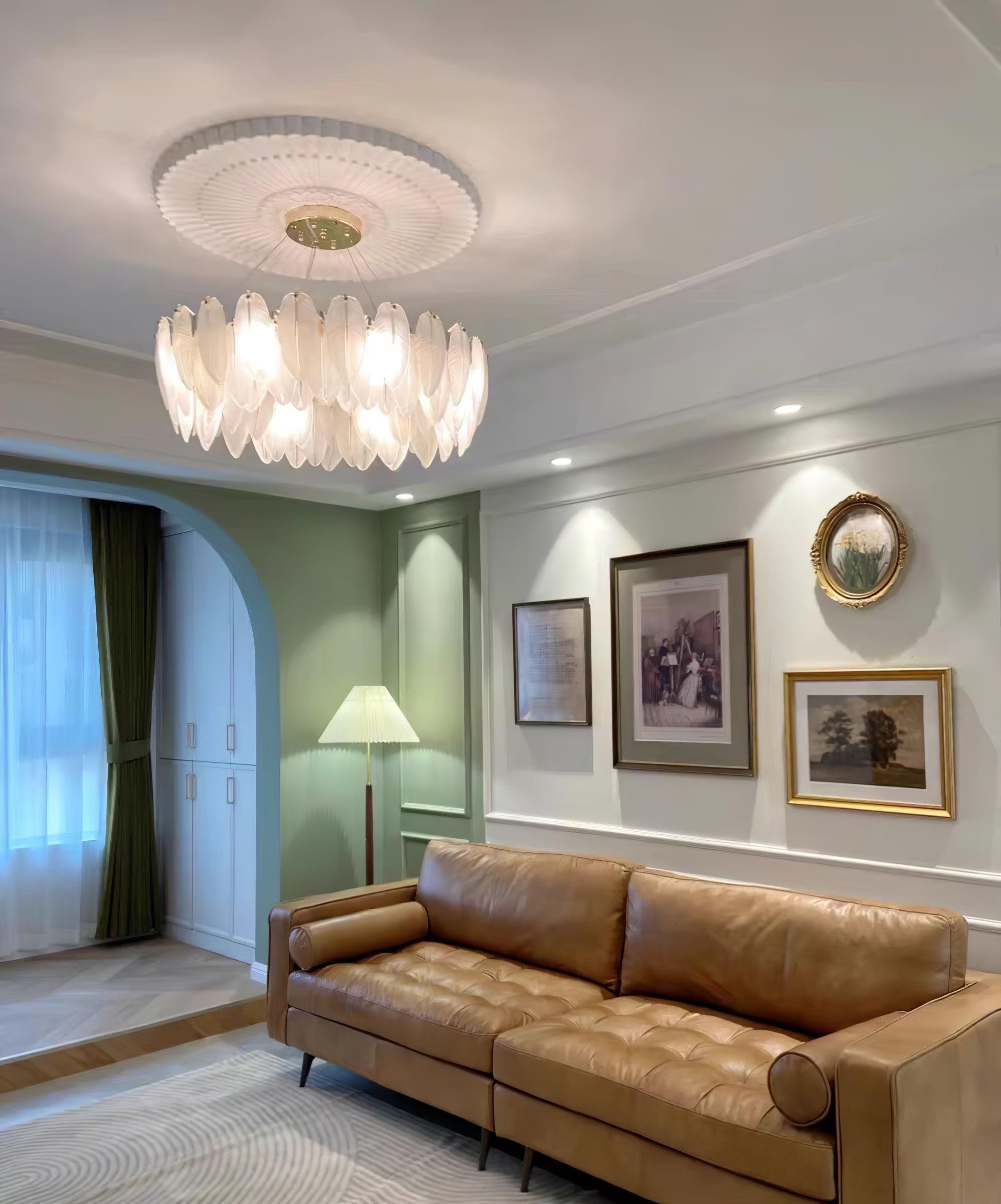 Glass Feather Chandelier - Cueteks