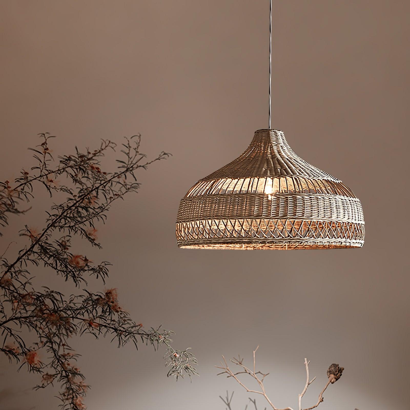 Artisanal Rattan Dome Pendant Lamp - Cueteks