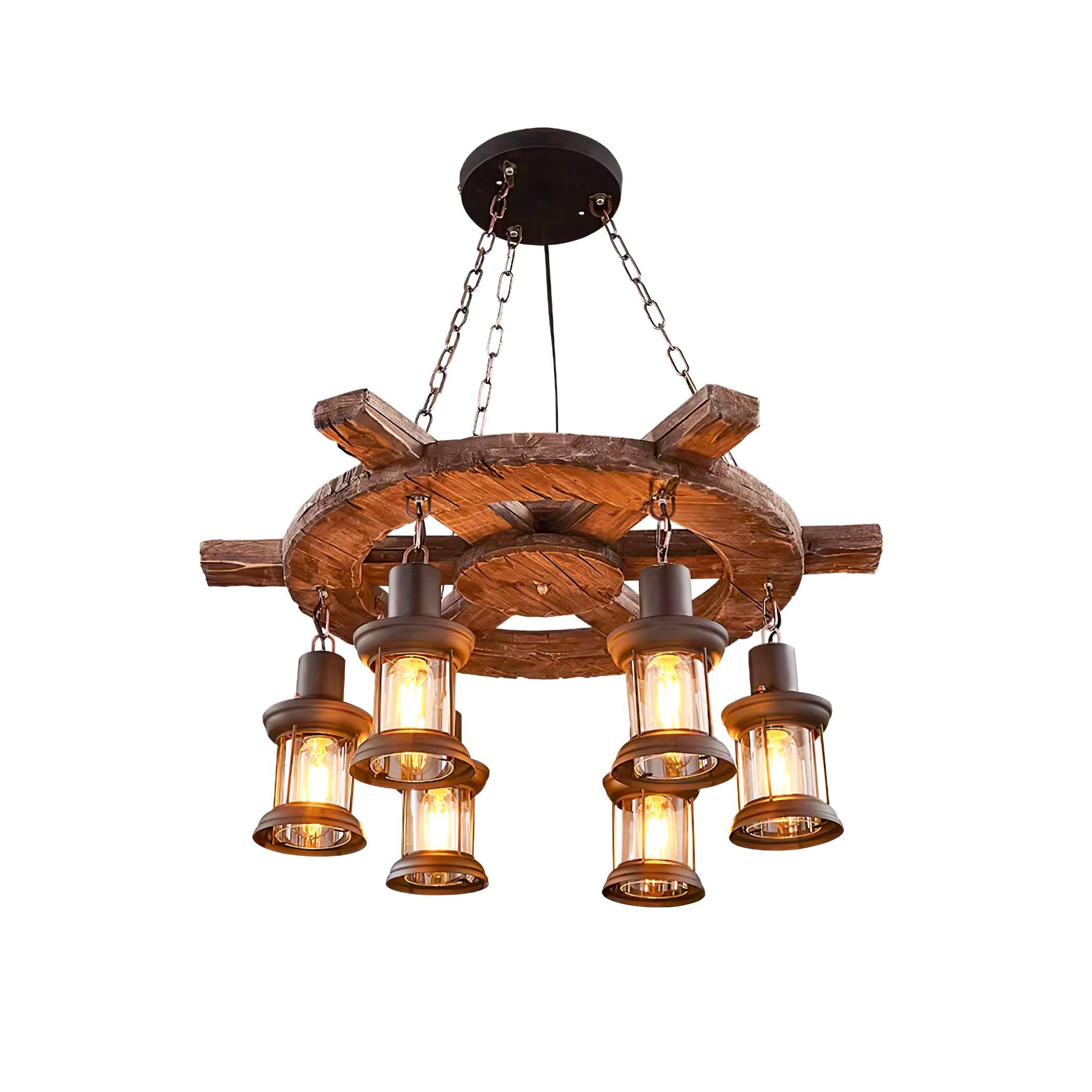 Nautical Industrial Style Wooden Chandelier - Cueteks