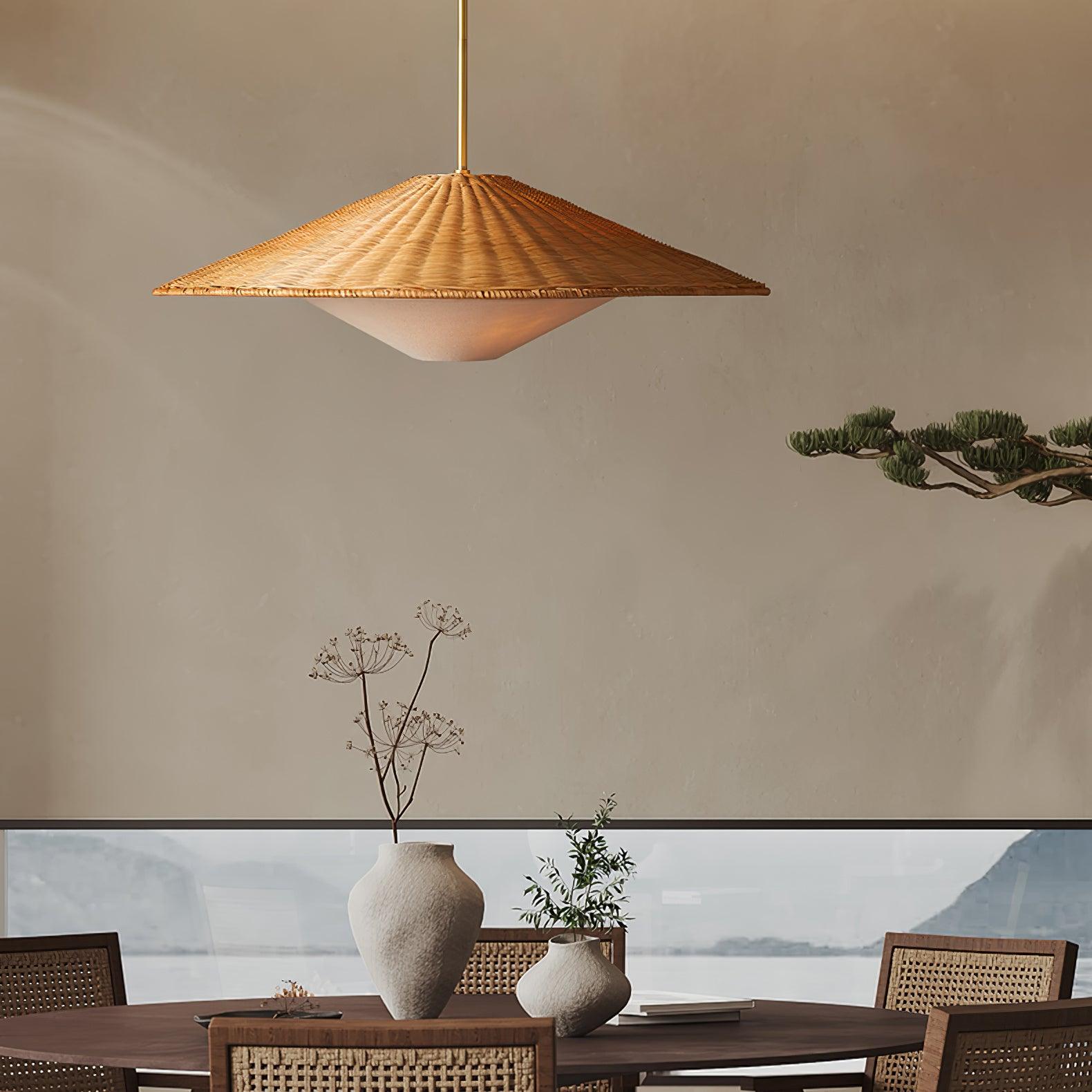 Rattan Hat Pendant Light - Cueteks