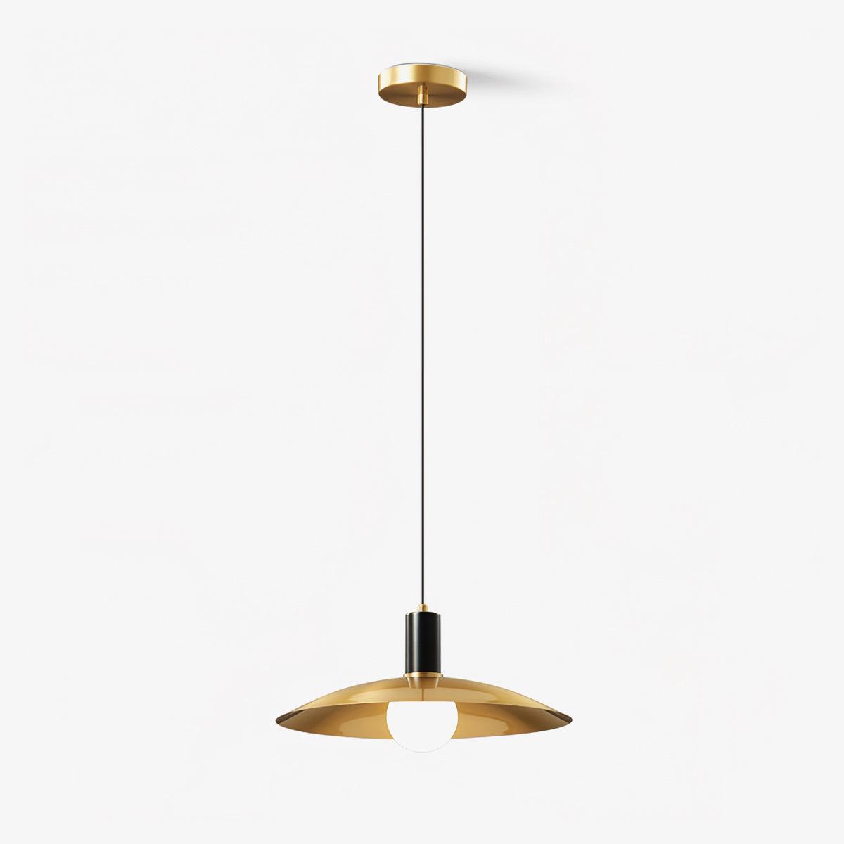 Brass flared pendant isolated on a pale background