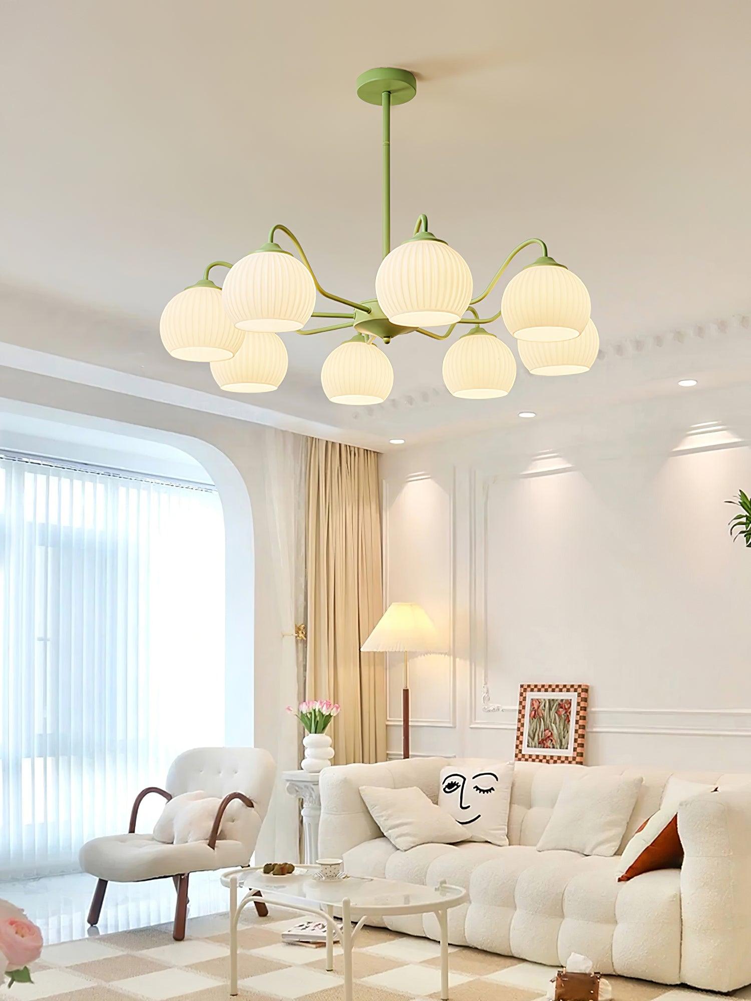 Ribbed Glass Matcha Chandelier - Cueteks