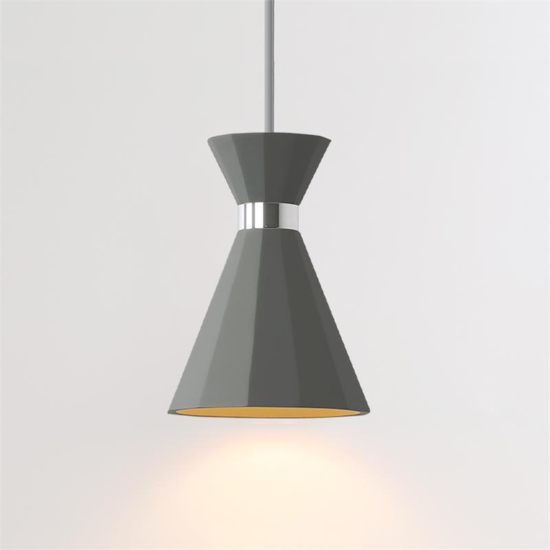 Illuminated tall grey pendant with a silver-coloured band