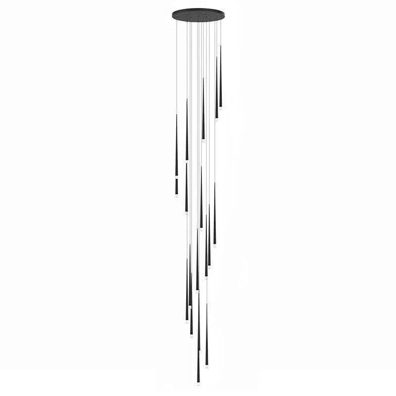 Eighteen-light round-canopy Slender Cone cascade with black 100 cm tubes