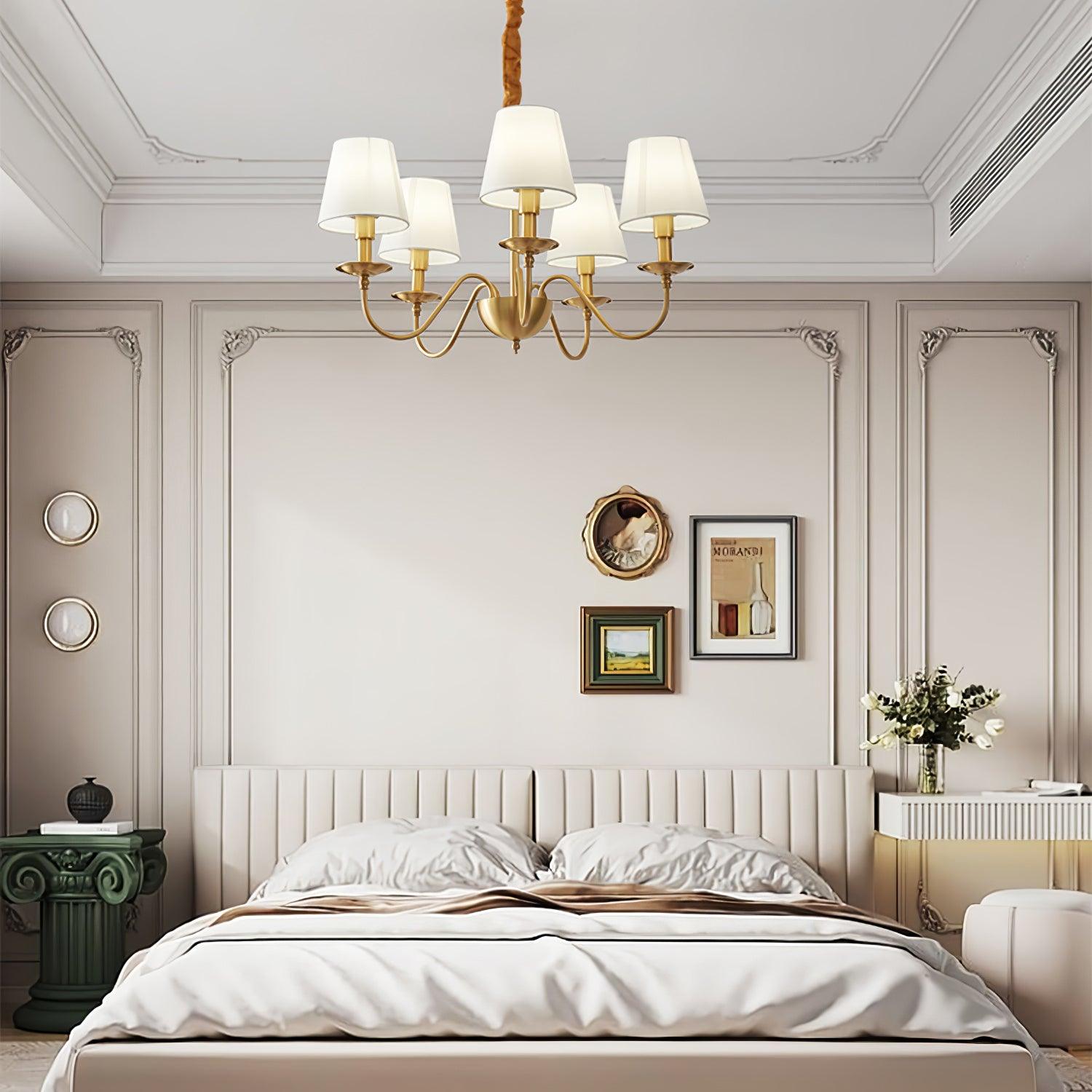 Tapered Fabric Brass Chandelier - Cueteks