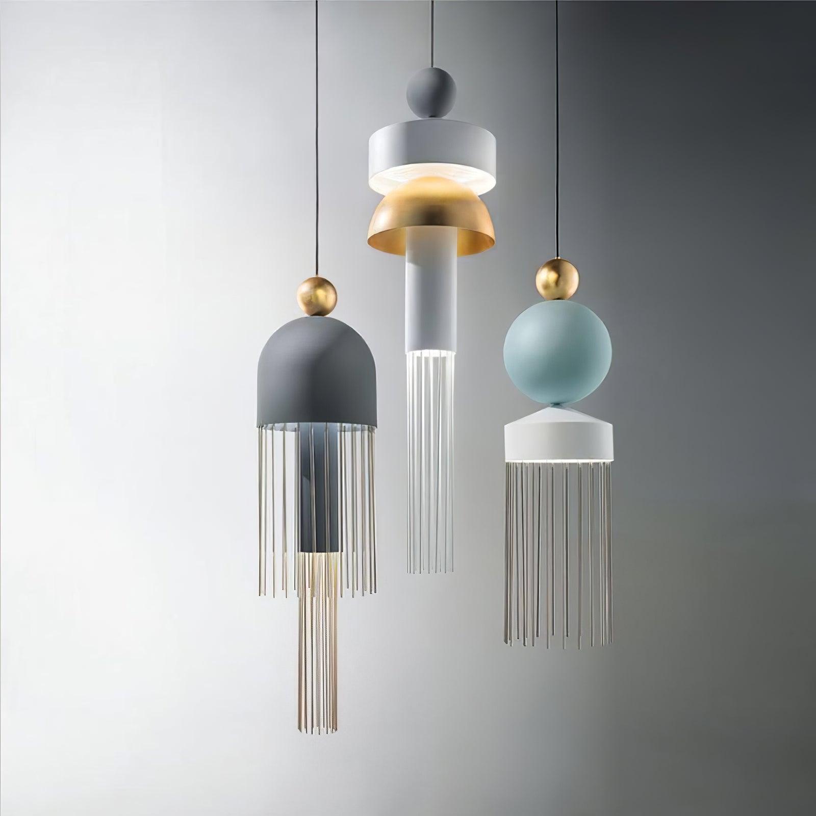 Styles A, B and C metal-and-glass tassel pendant comparison