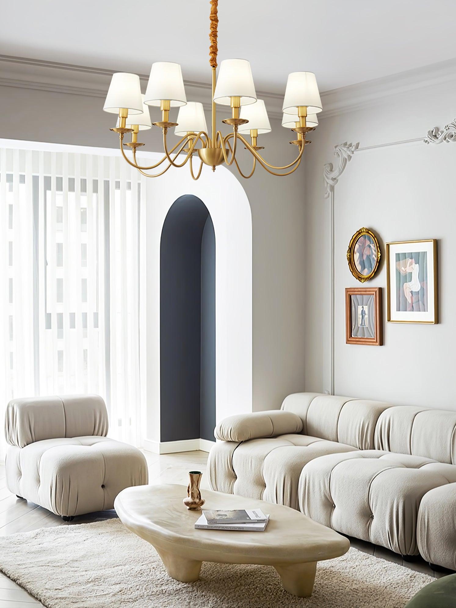 Tapered Fabric Brass Chandelier - Cueteks