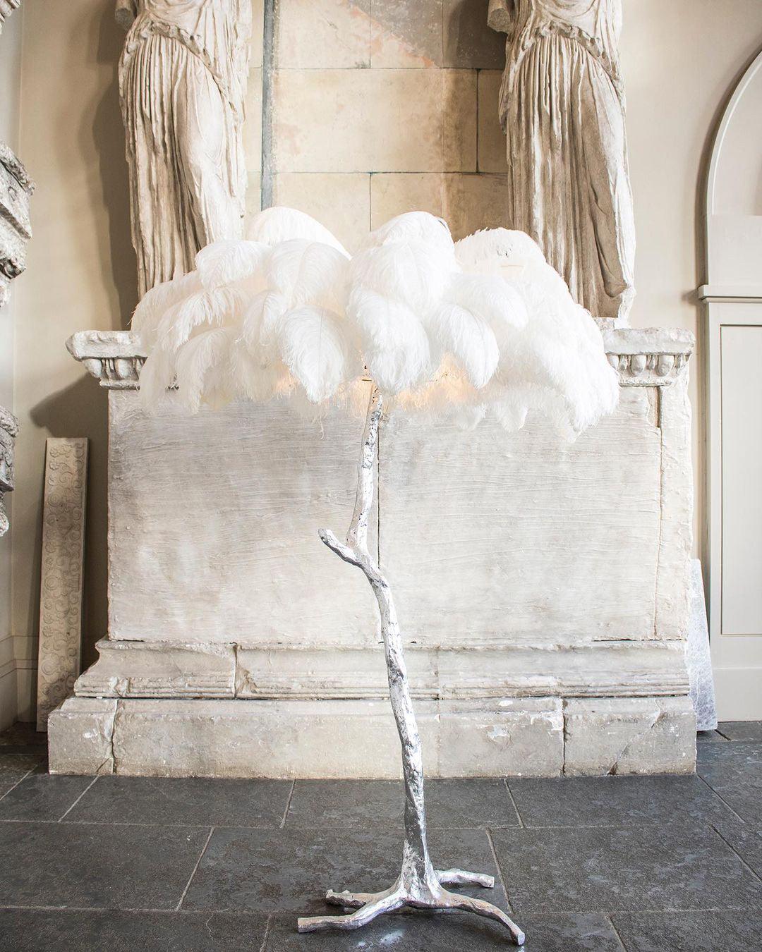 Ostrich Feather Brass Floor Lamp - Cueteks