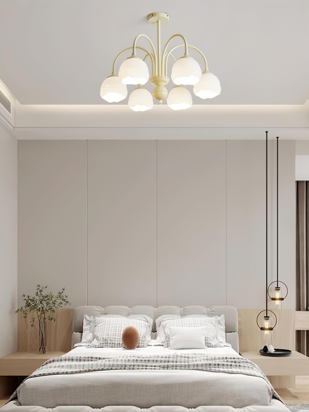 Creamy chandelier with white glass shades