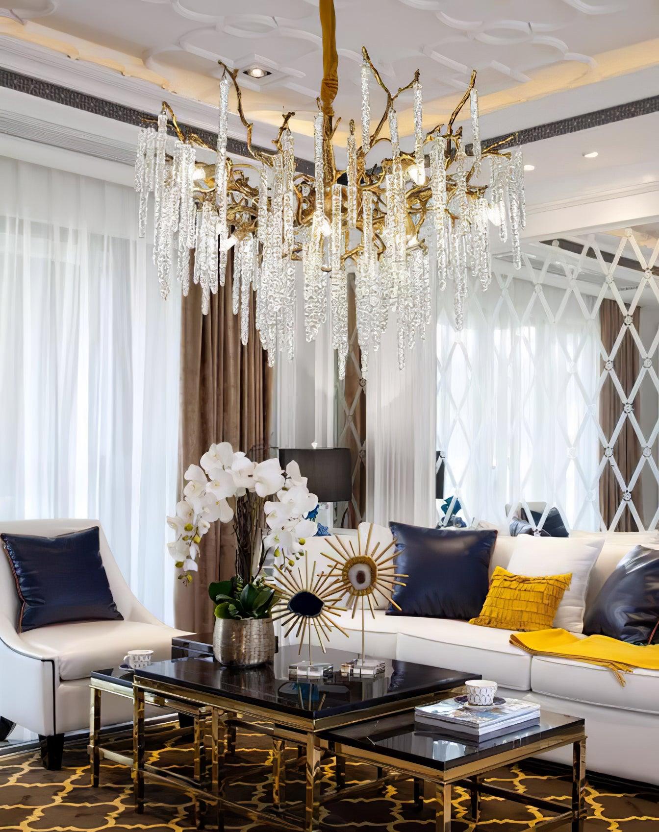 Crystal Icicles Branch Brass Chandelier - Cueteks