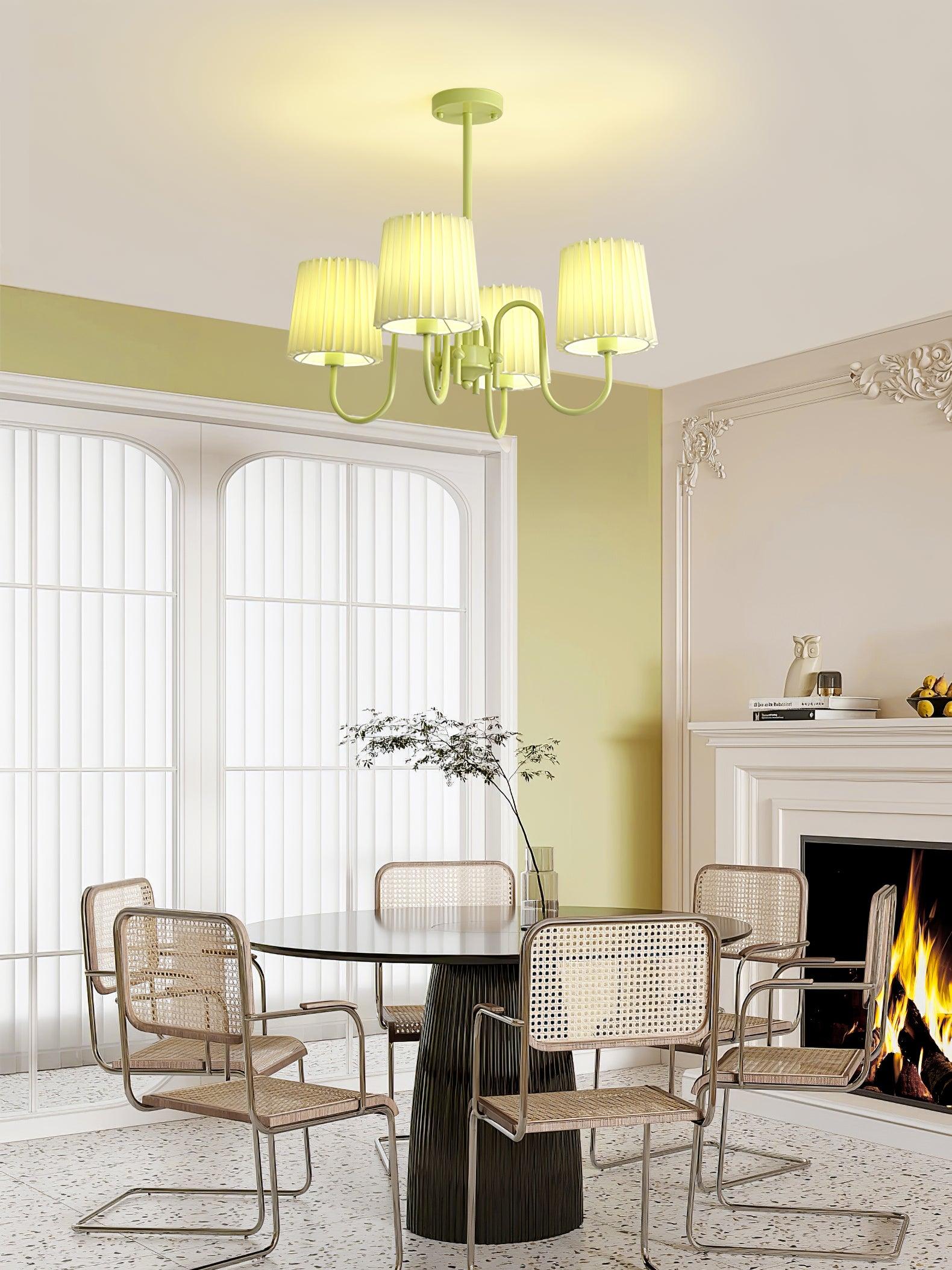 Pleated Fabric Matcha Chandelier - Cueteks