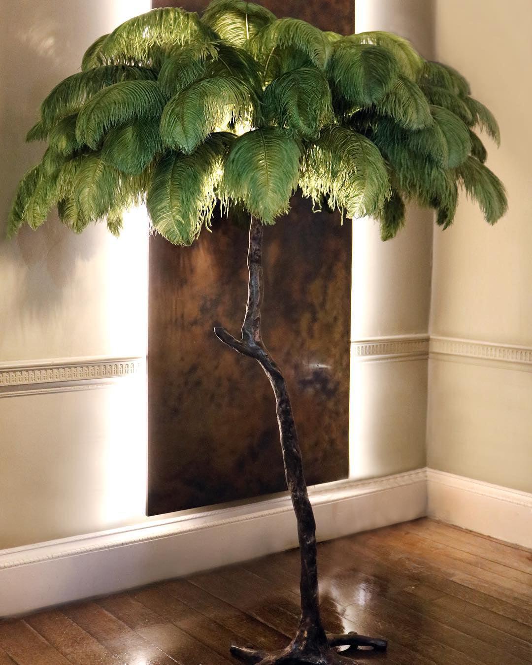 Ostrich Feather Brass Floor Lamp - Cueteks