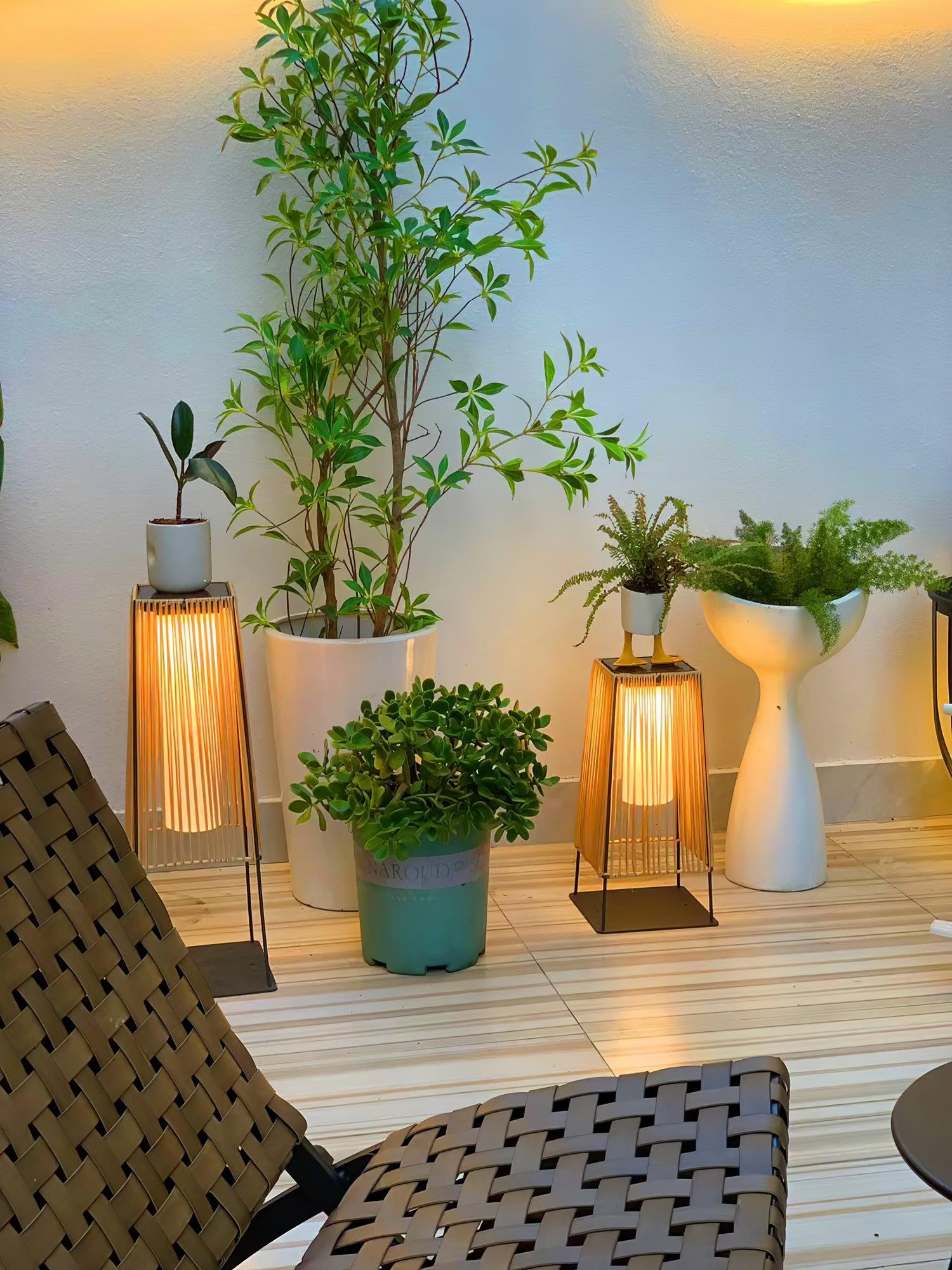 Plastic Rattan Outdoor Post Light with Solar Panel - Cueteks
