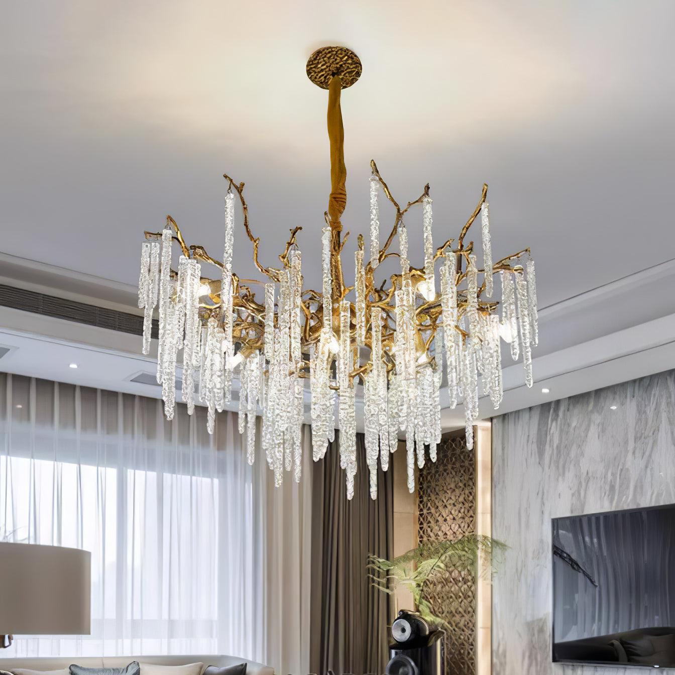 Crystal Icicles Branch Brass Chandelier - Cueteks