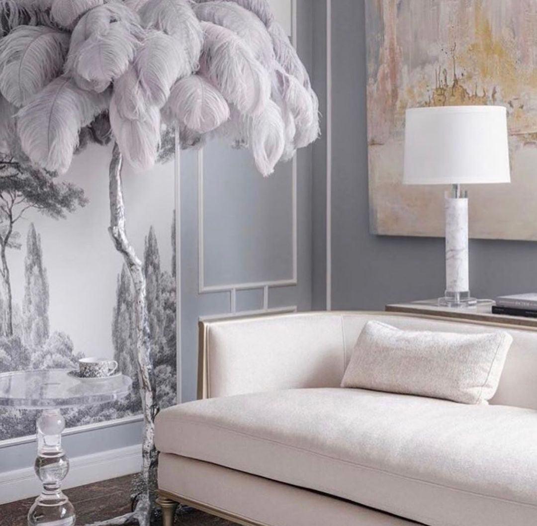 Ostrich Feather Brass Floor Lamp - Cueteks
