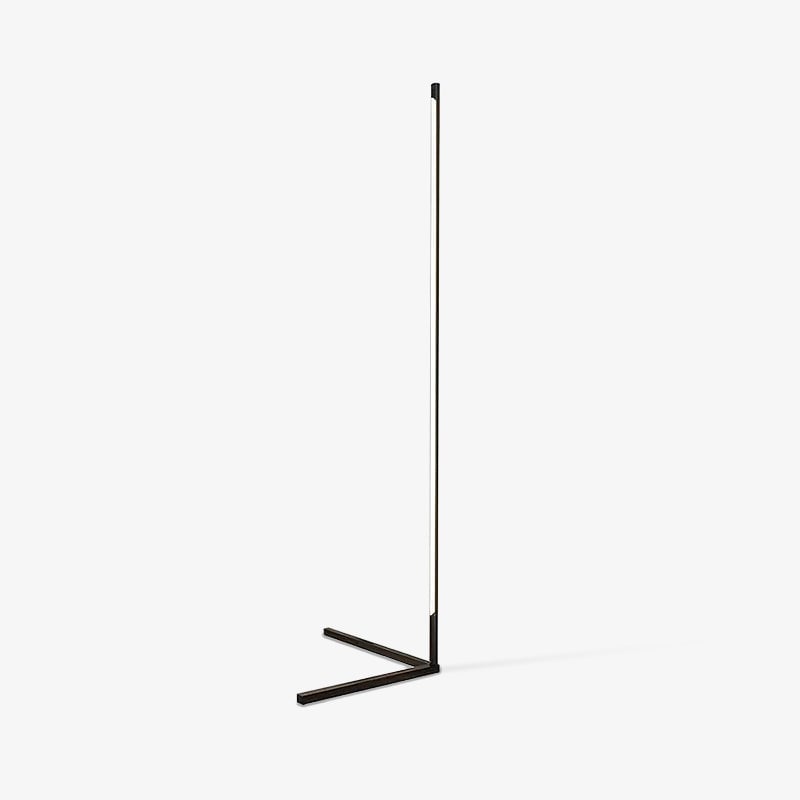 Complete slim black floor lamp with pale vertical diffuser and angular two-foot base on white