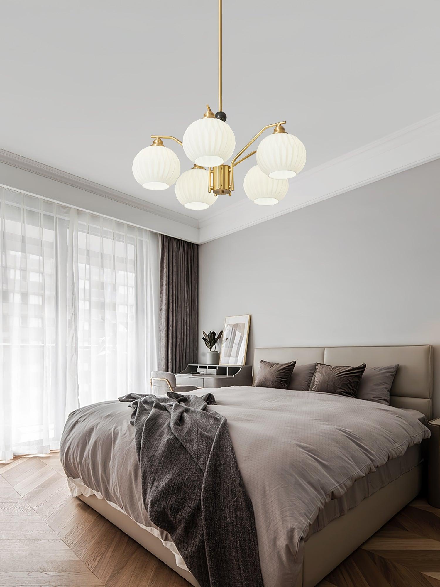 Ribbed Glass Gold Chandelier - Cueteks
