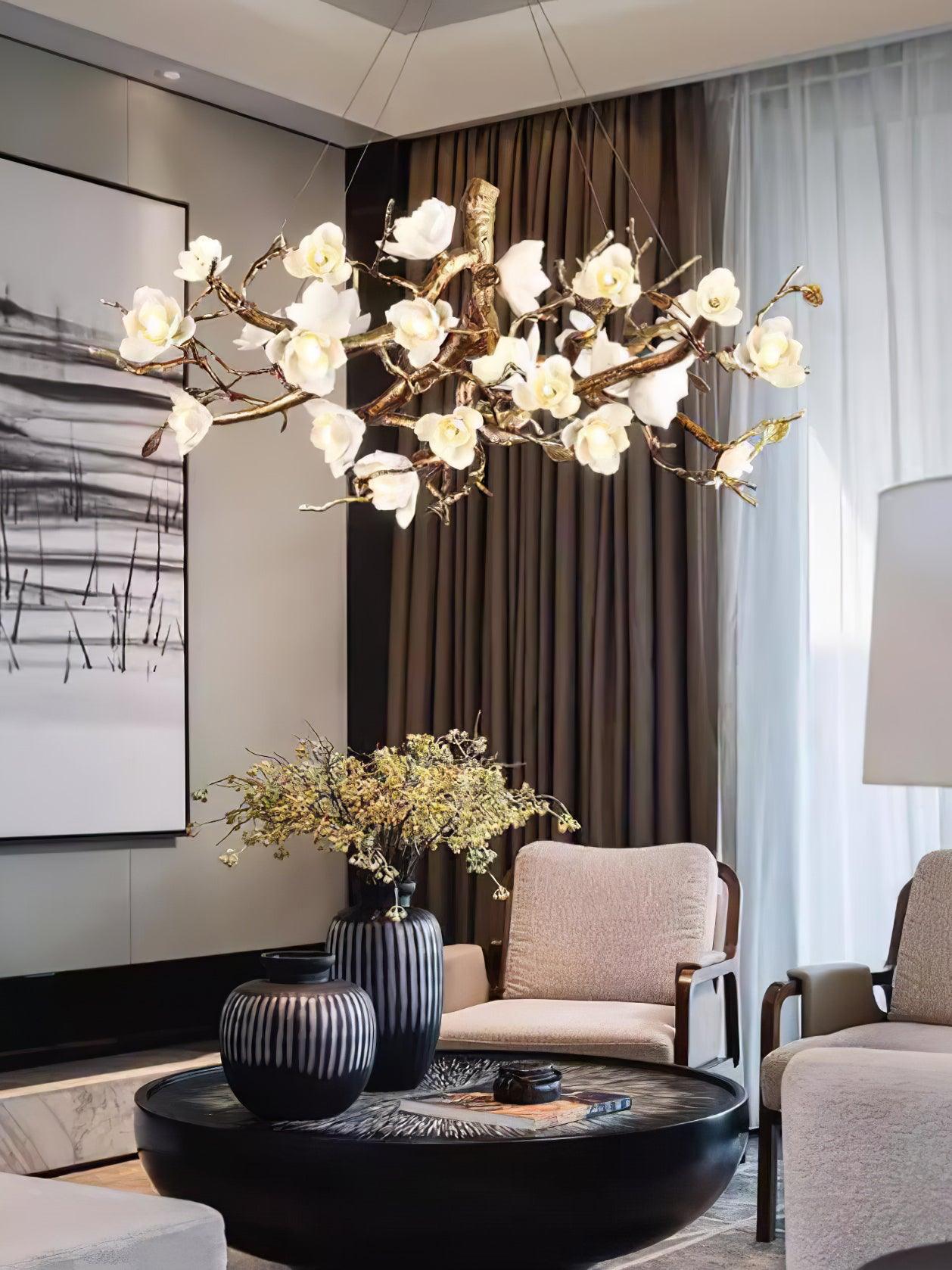 Flower Bloom Branch Brass Chandelier - Cueteks