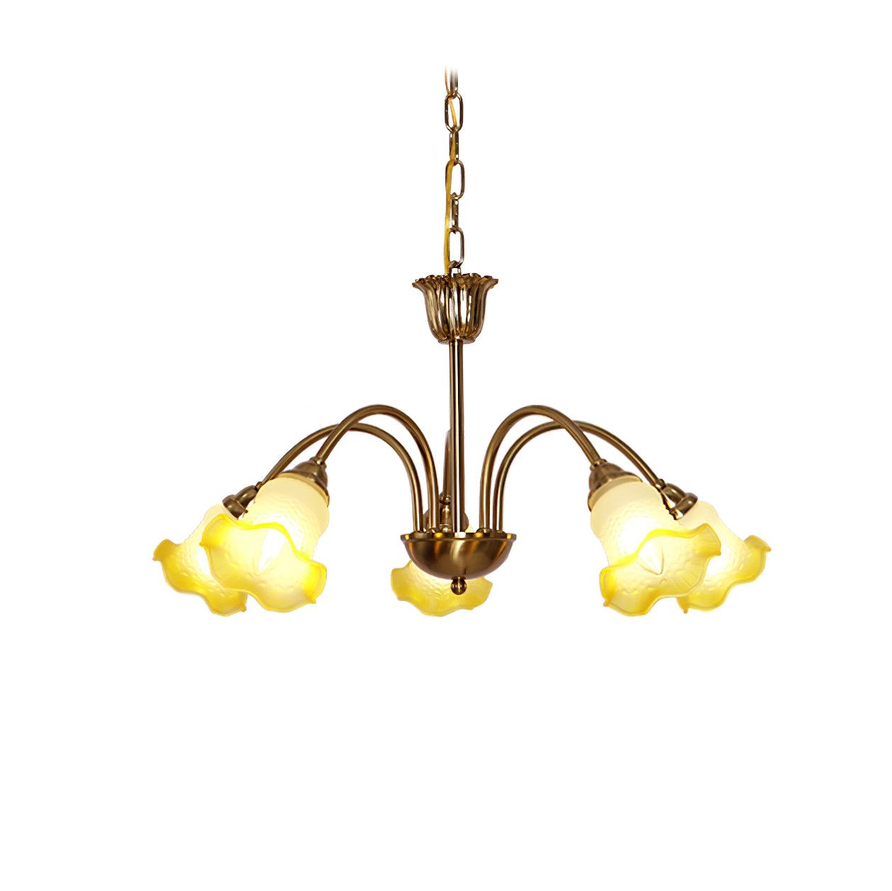 Five-head Yellow chandelier viewed from below