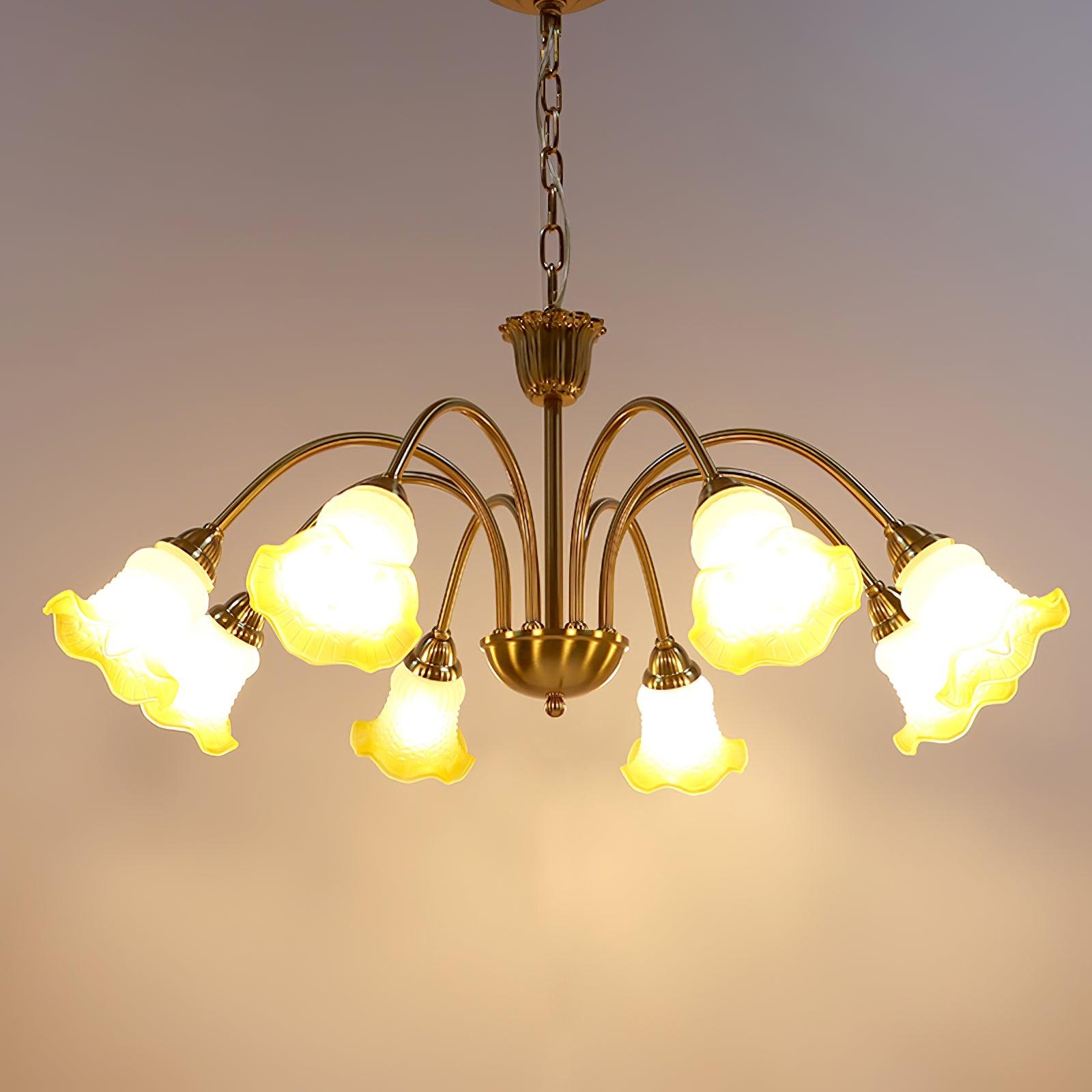 Eight-head Morning Glory chandelier with Yellow shades