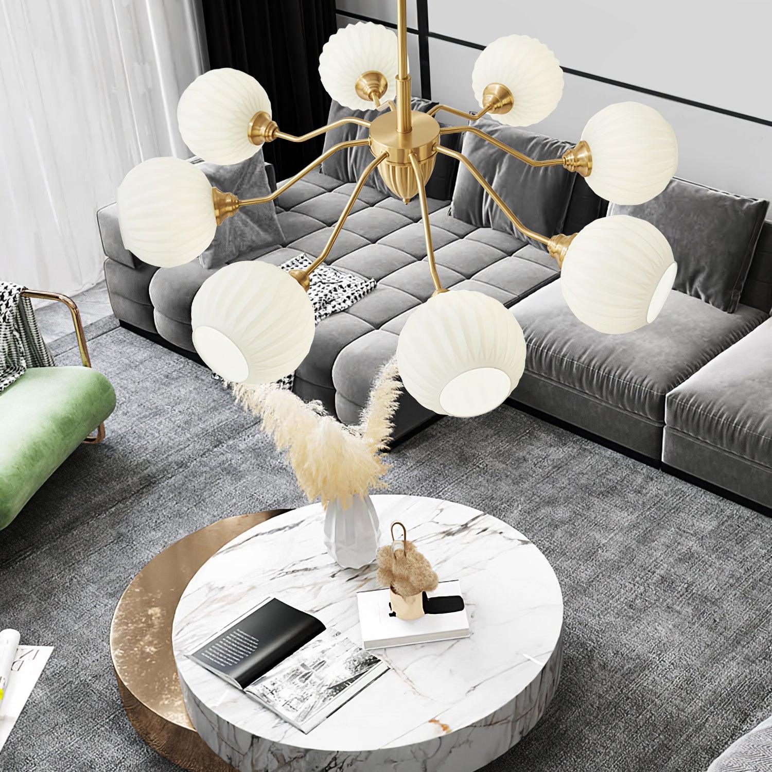 Ribbed Glass Ball Chandelier - Cueteks