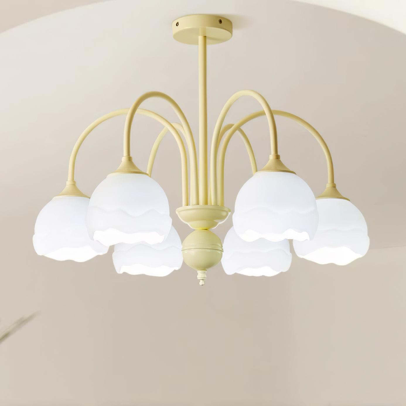Creamy chandelier with white glass shades