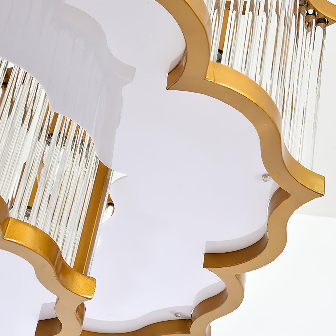 Pharo II tiered chandelier with clear ridged elements and a scalloped metal frame