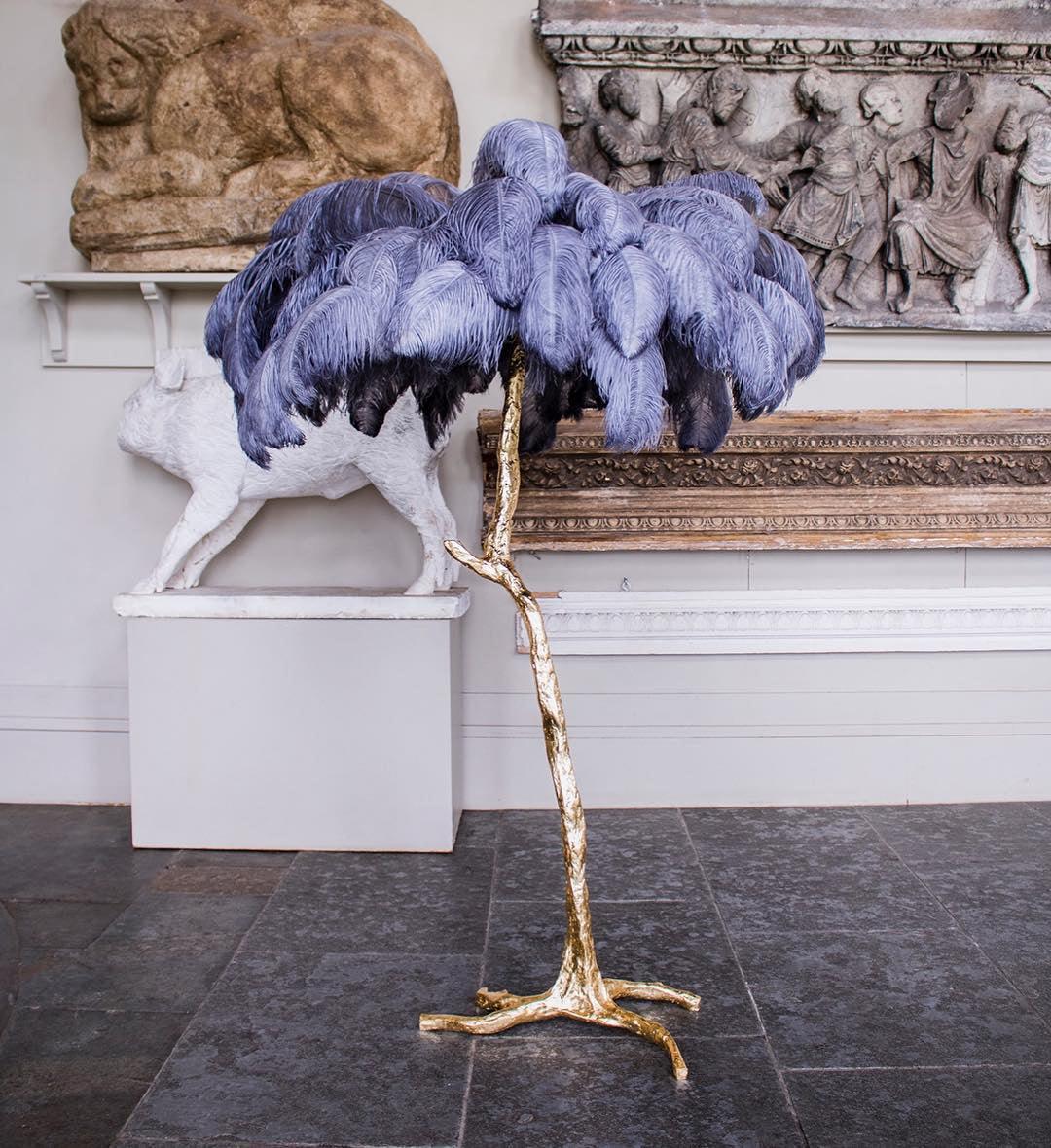 Ostrich Feather Brass Floor Lamp - Cueteks